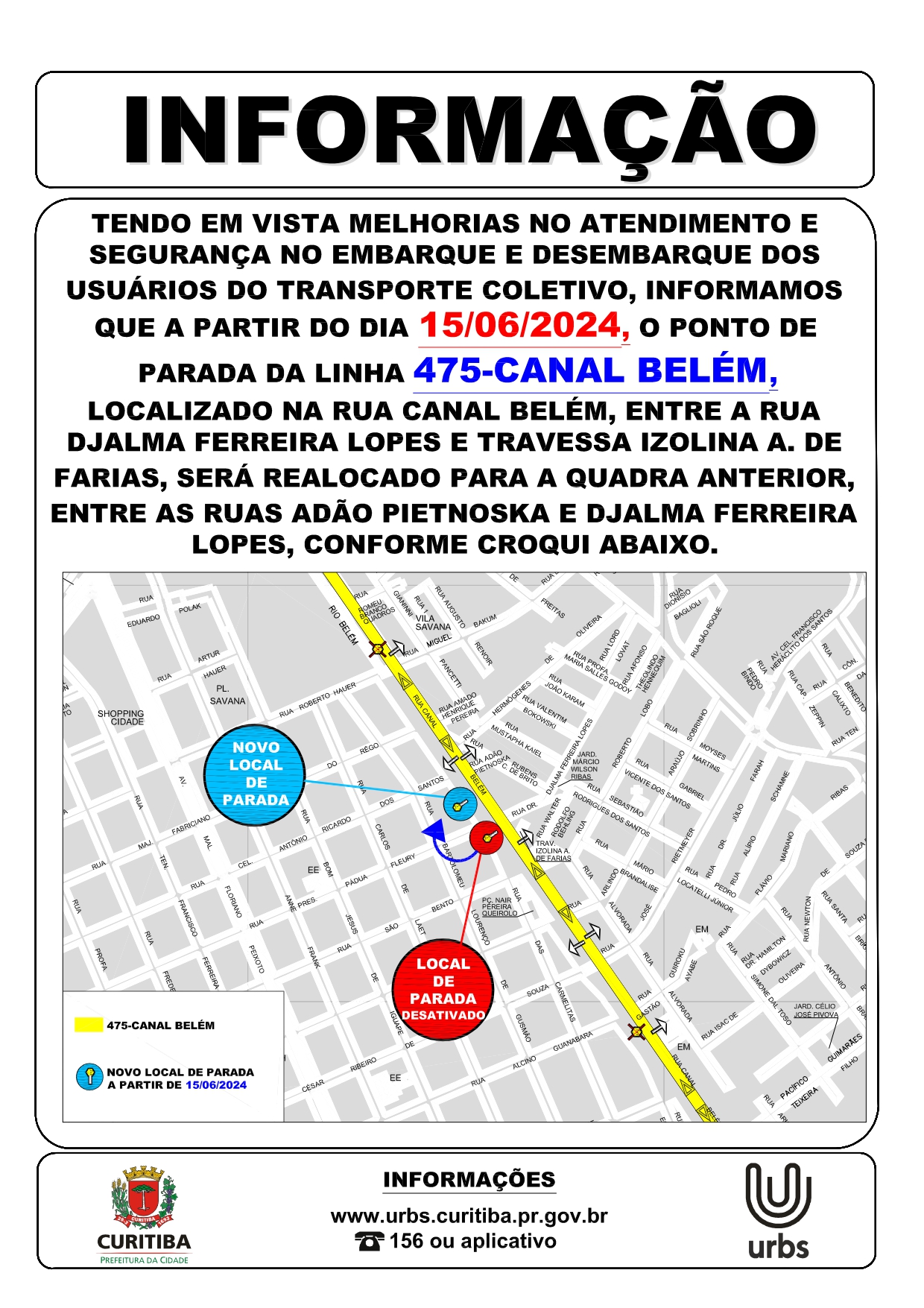 Linha 475 - CANAL BELÉM - Ponto de parada realocado