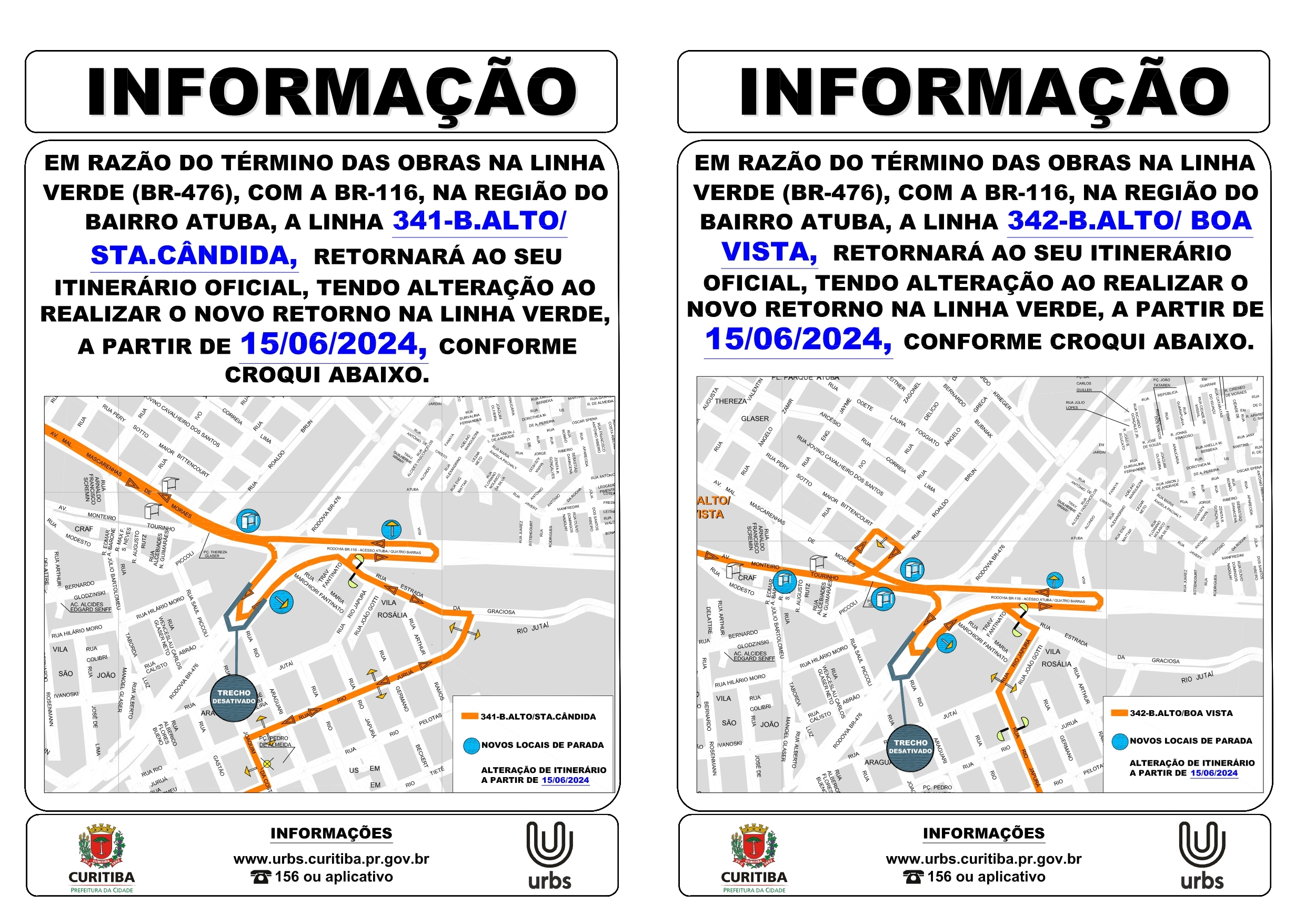 Linhas 341 - B. ALTO / STA. CÂNDIDA e 342 - B. ALTO / BOA VISTA - Retorno ao itinerário oficial