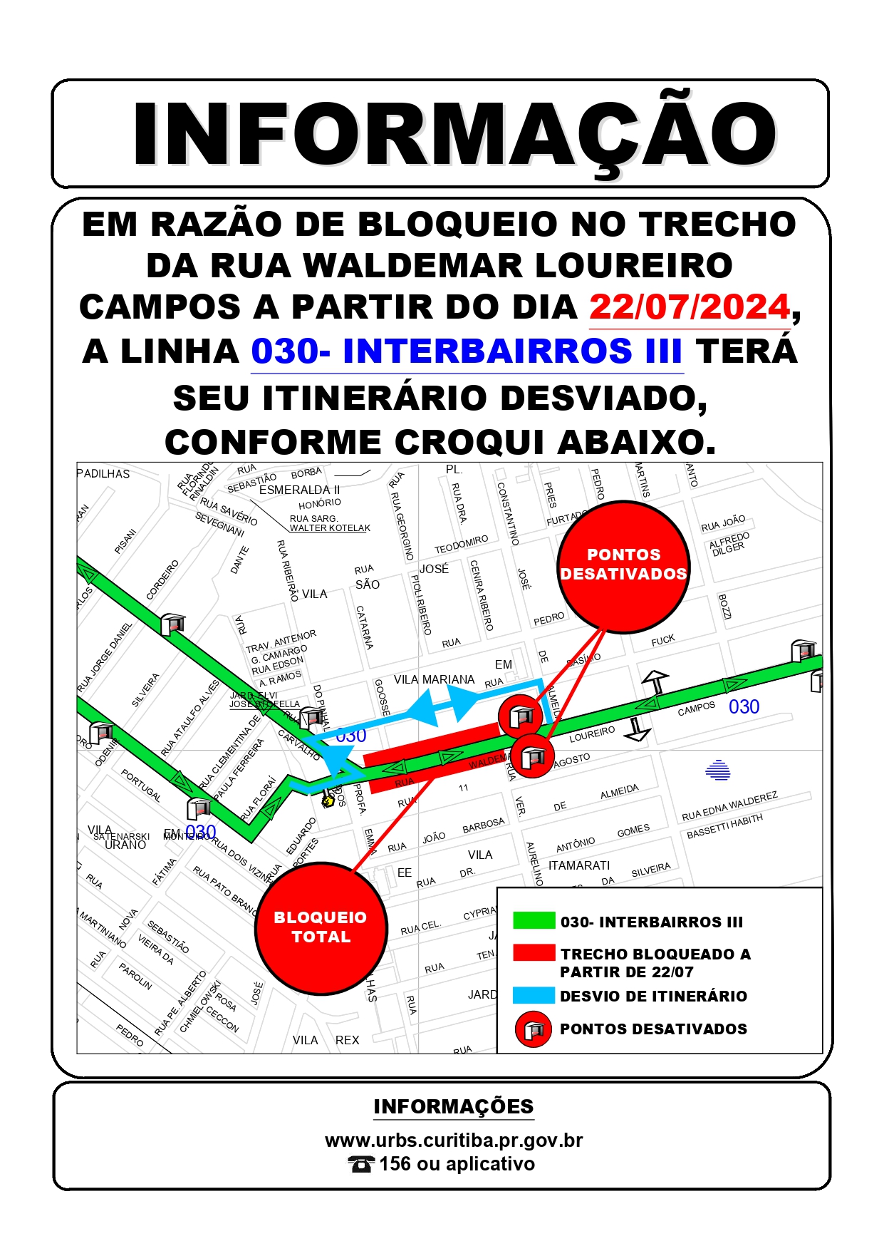 Linha 030 - INTERBAIRROS III - Desvio de itinerário
