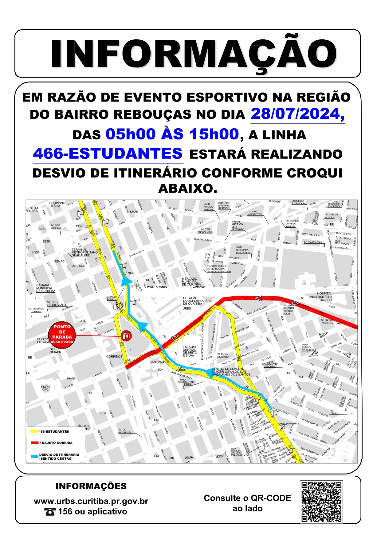 Linha 466 - ESTUDANTES - Desvio de itinerário - Copa Curitiba de Ciclismo de Estrada