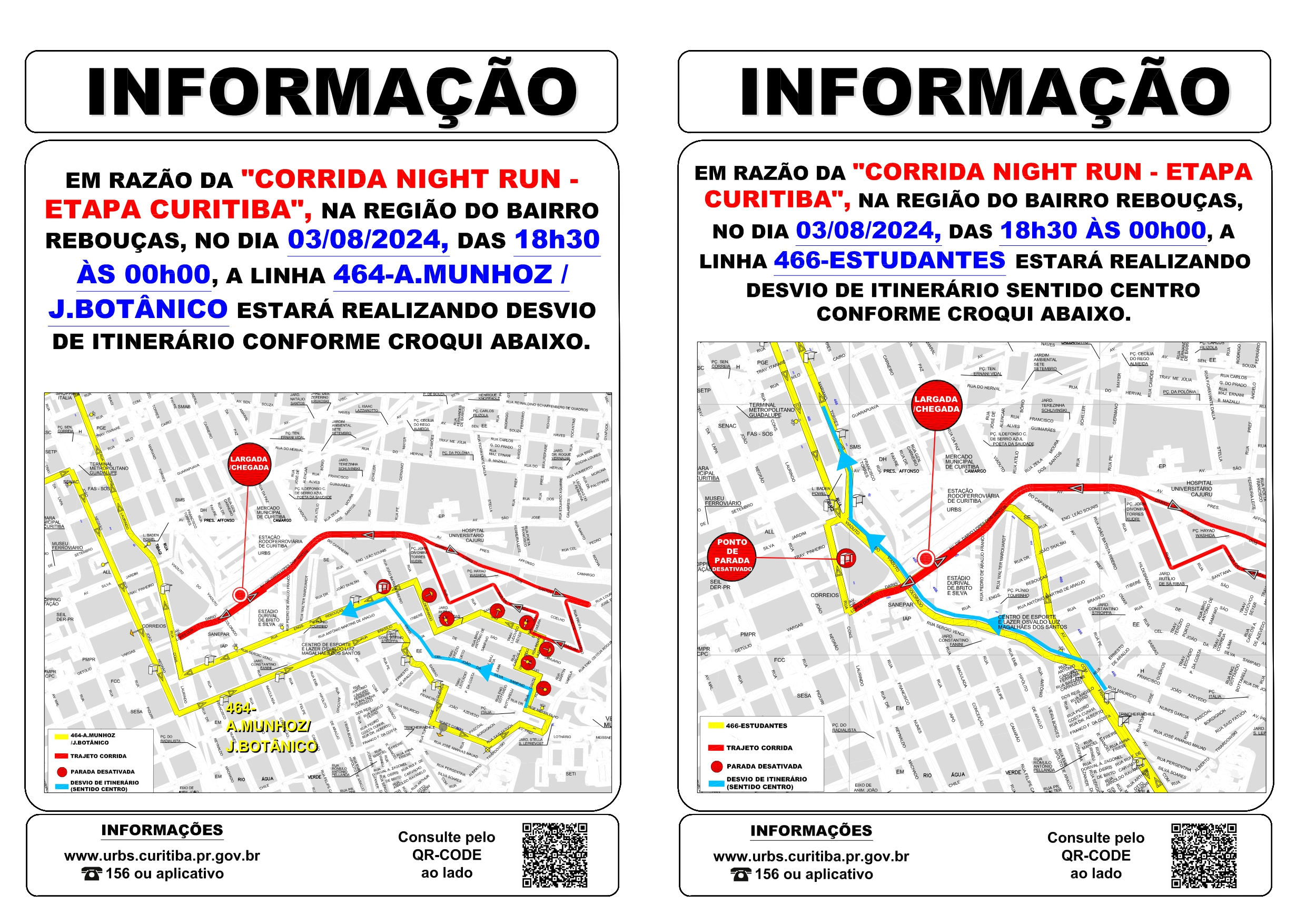 Linhas 464 - A. MUNHOZ / J. BOTÂNICO e 466 - ESTUDANTES - Desvio de itinerário