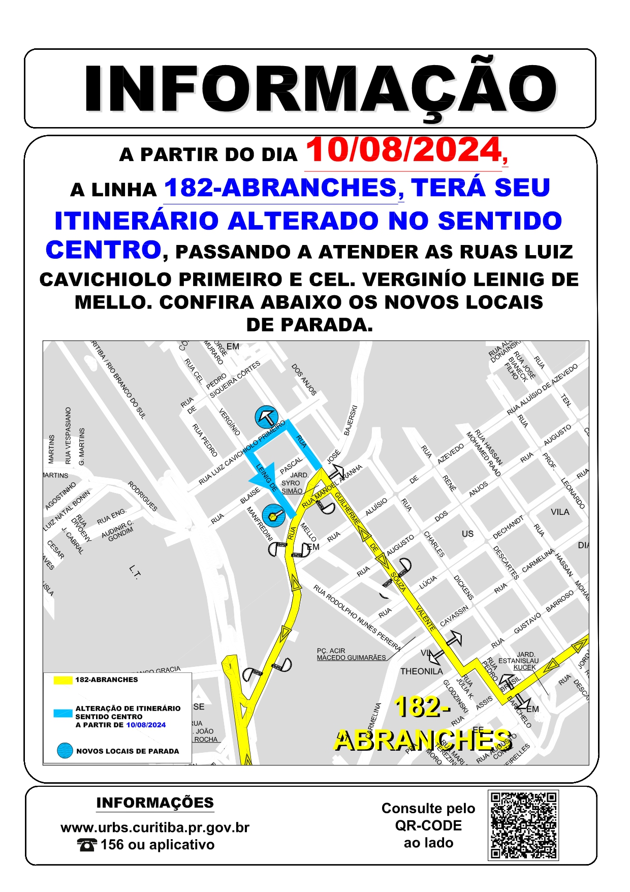 Linha 182 - ABRANCHES - Alteração de itinerário