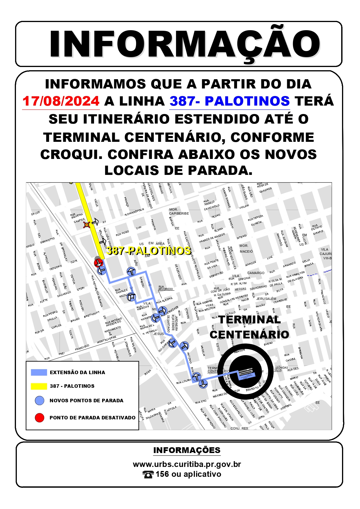 Linha 387 - PALOTINOS - Extensão de itinerário