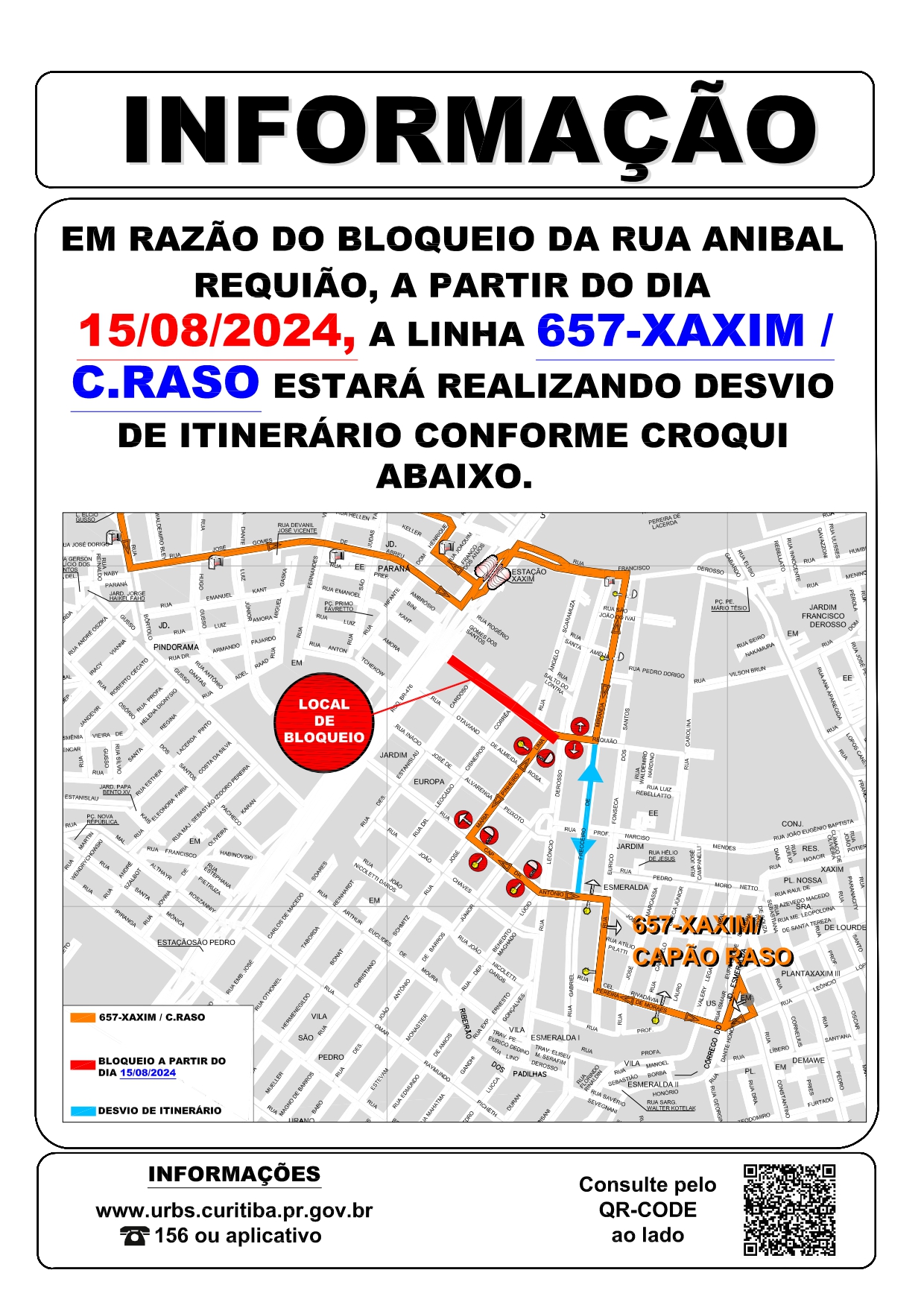 Linha 657 - XAXIM / C. RASO - desvio de itinerário