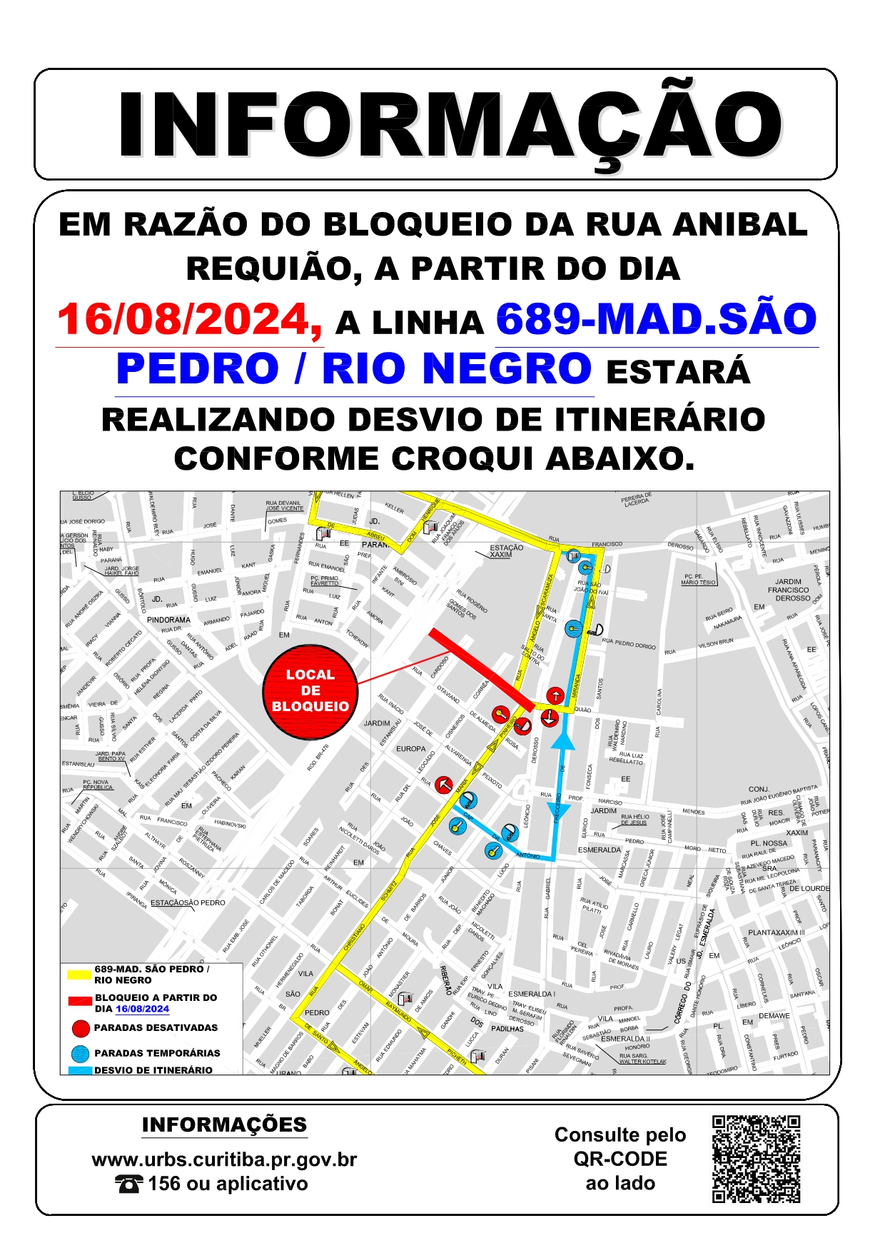 Linha 689 - MAD. SÃO PEDRO / RIO NEGRO - desvio de itinerário