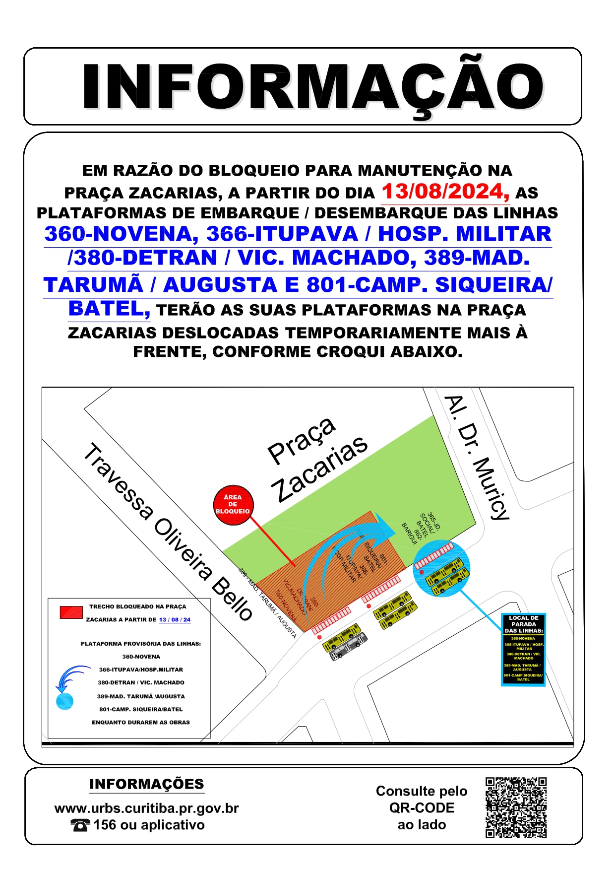 Linhas diversas - Alteração de plataforma na Praça Zacarias