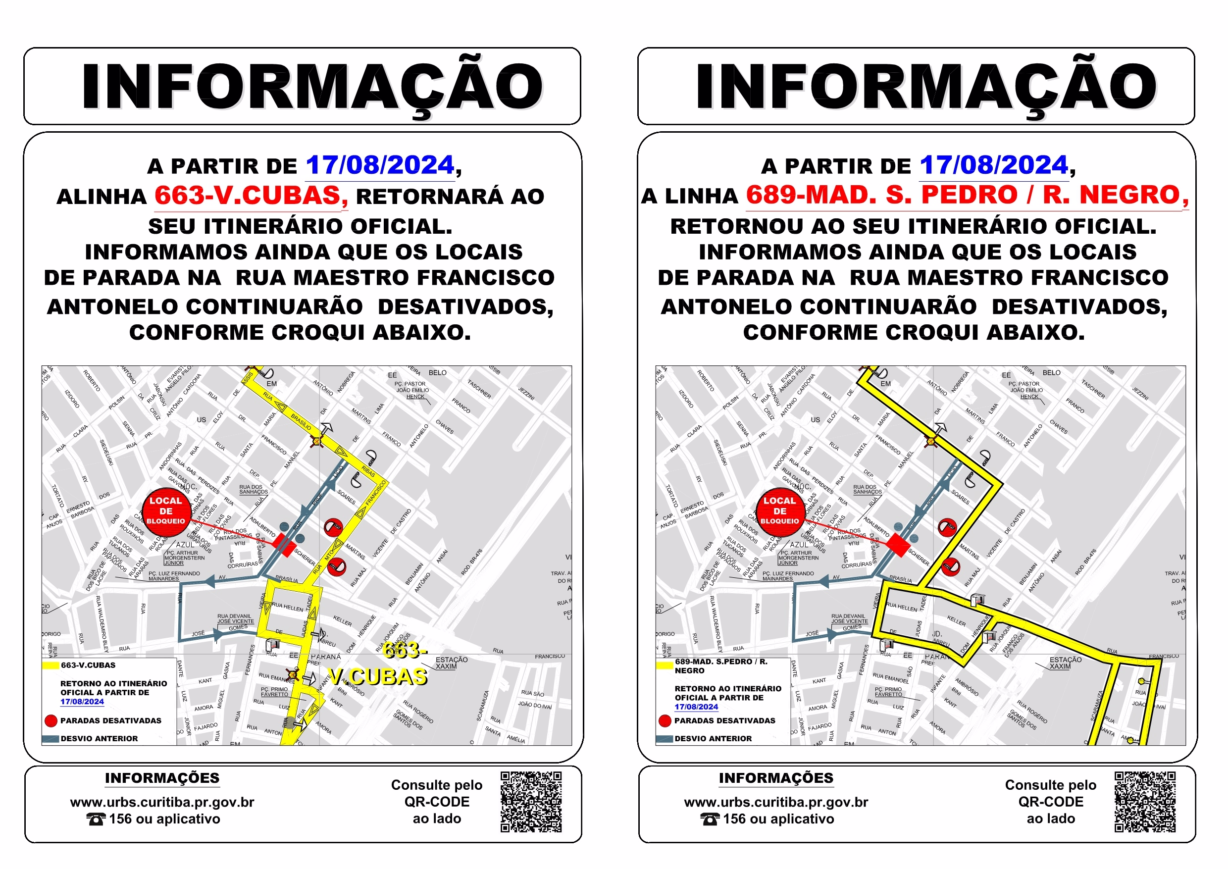 Linhas 663 - V. CUBAS e 689 - MAD. S. PEDRO / R. NEGRO - Retorno ao itinerário oficial