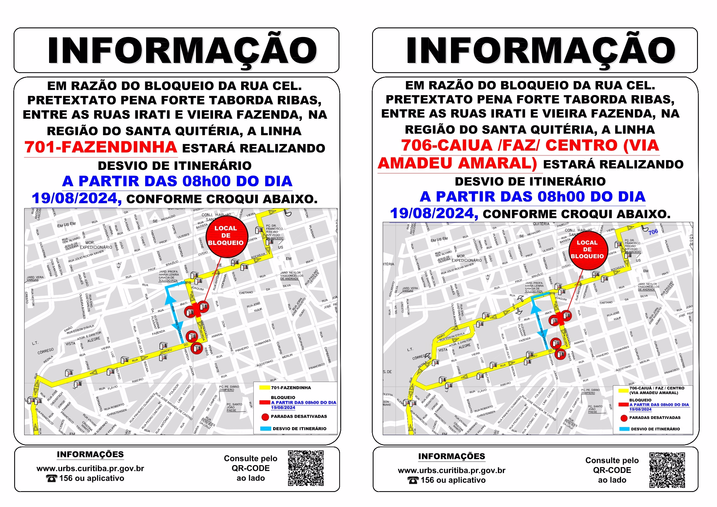 Linhas  701 - FAZENDINHA e 706 - CAIUÁ / FAZ / CENTRO - Desvio de itinerário
