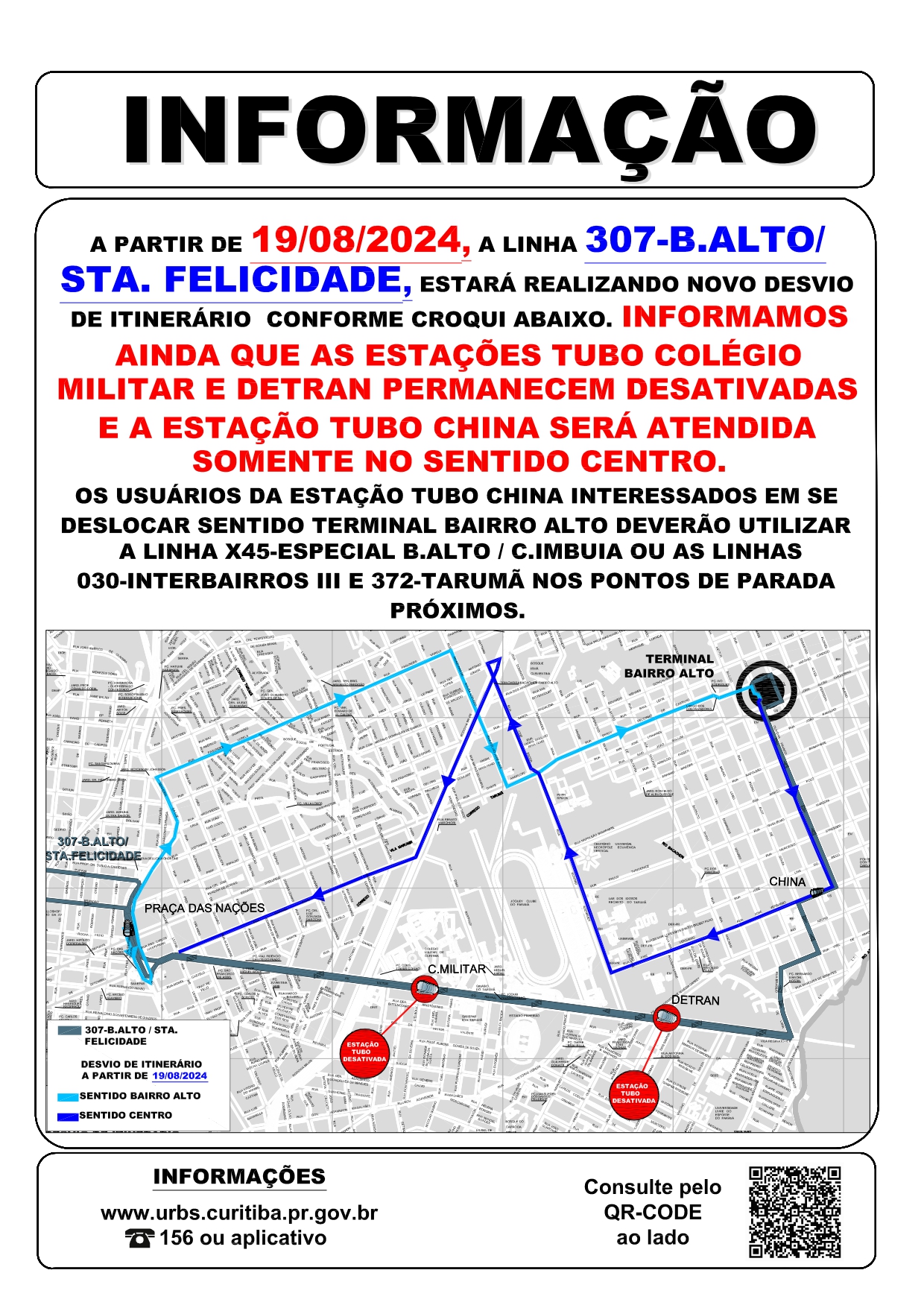 Linha 307 - B. ALTO / STA. FELICIDADE - Desvio de itinerário