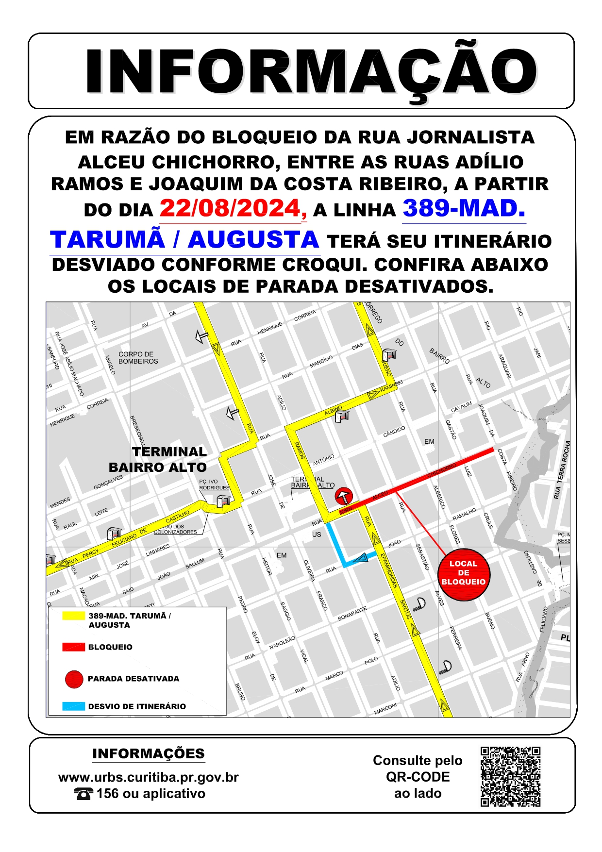 Linha 389 - MAD. TARUMÃ / AUGUSTA - desvio de itinerário - R. Jorn. Alceu Chichorro