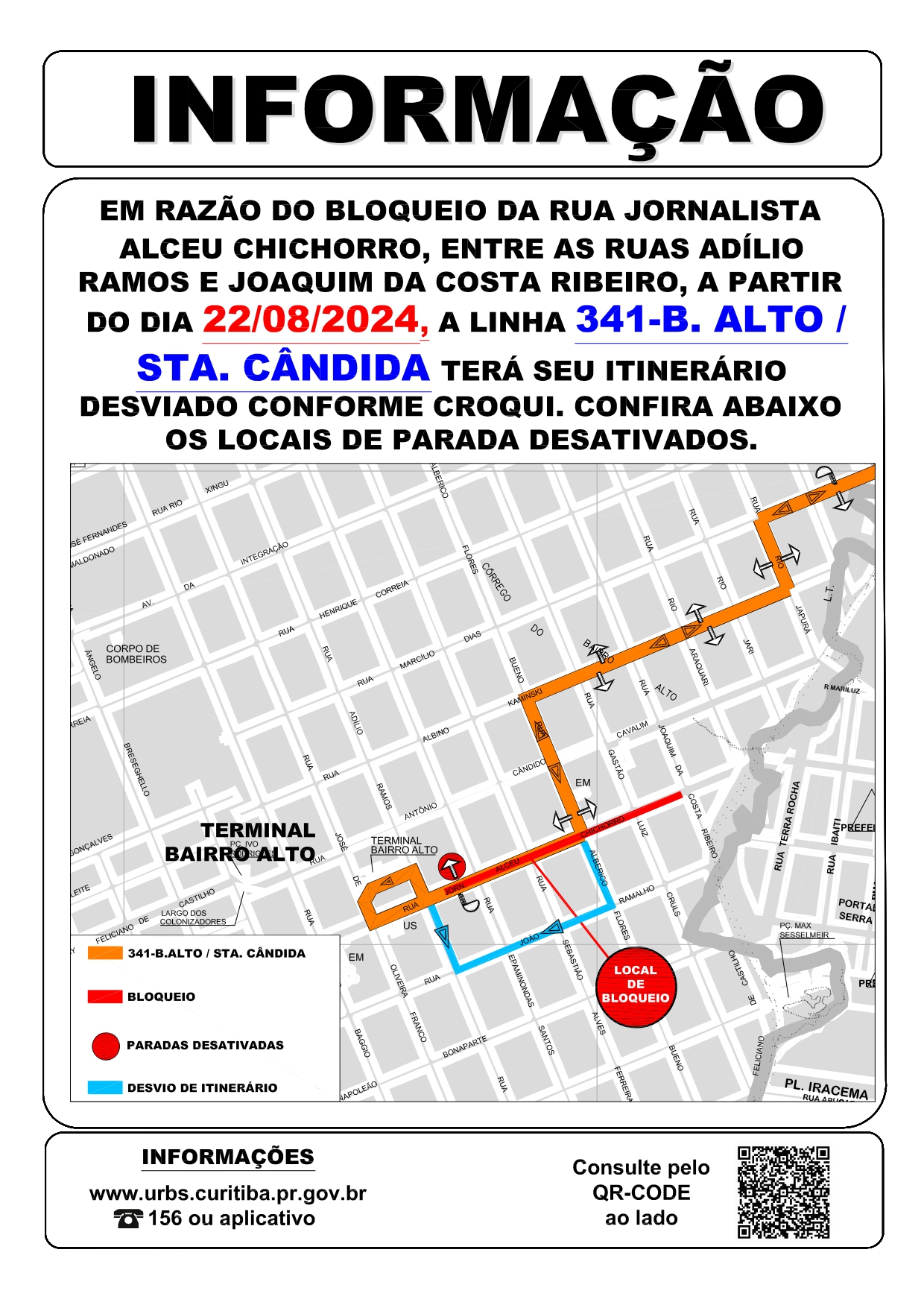 Linha 341 - B. ALTO / STA. CÂNDIDA - desvio de itinerário - R. Jorn. Alceu Chichorro