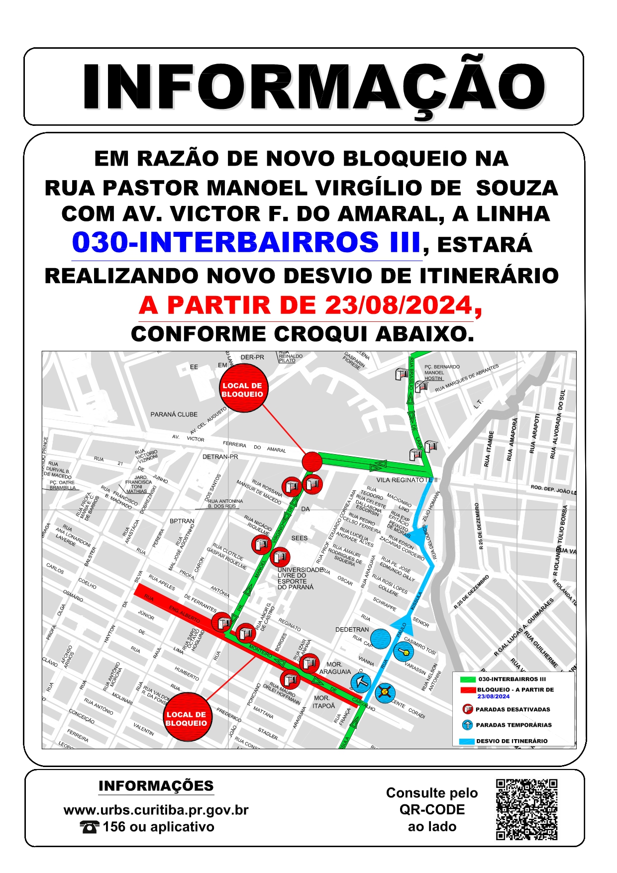 Linha 030 - INTERBAIRROS III - desvio de itinerário - Av. Victor F. do Amaral