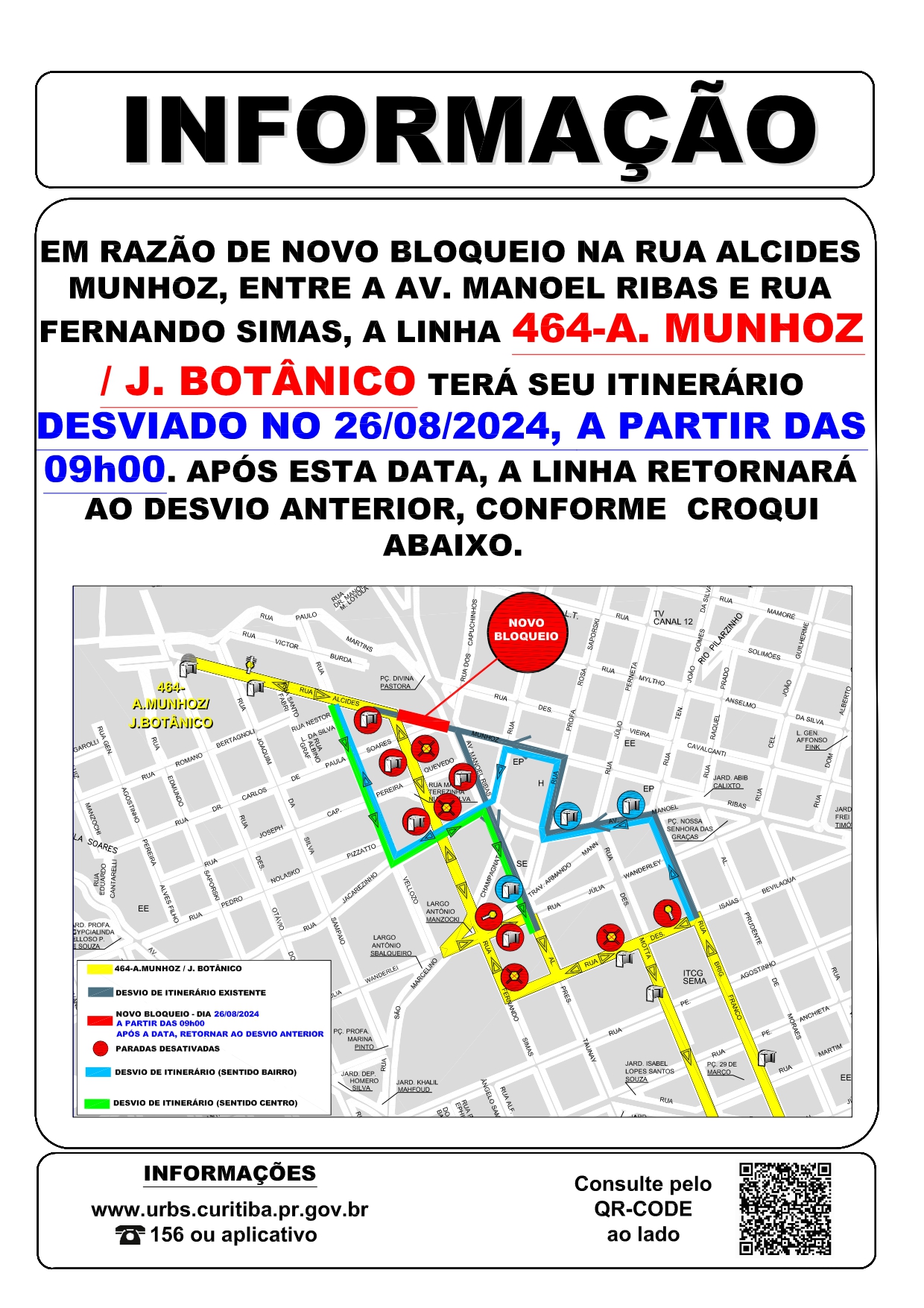 Linha 464 - A. MUNHOZ / J. BOTÂNICO - Desvio de itinerário - Rua Alcidez Munhoz