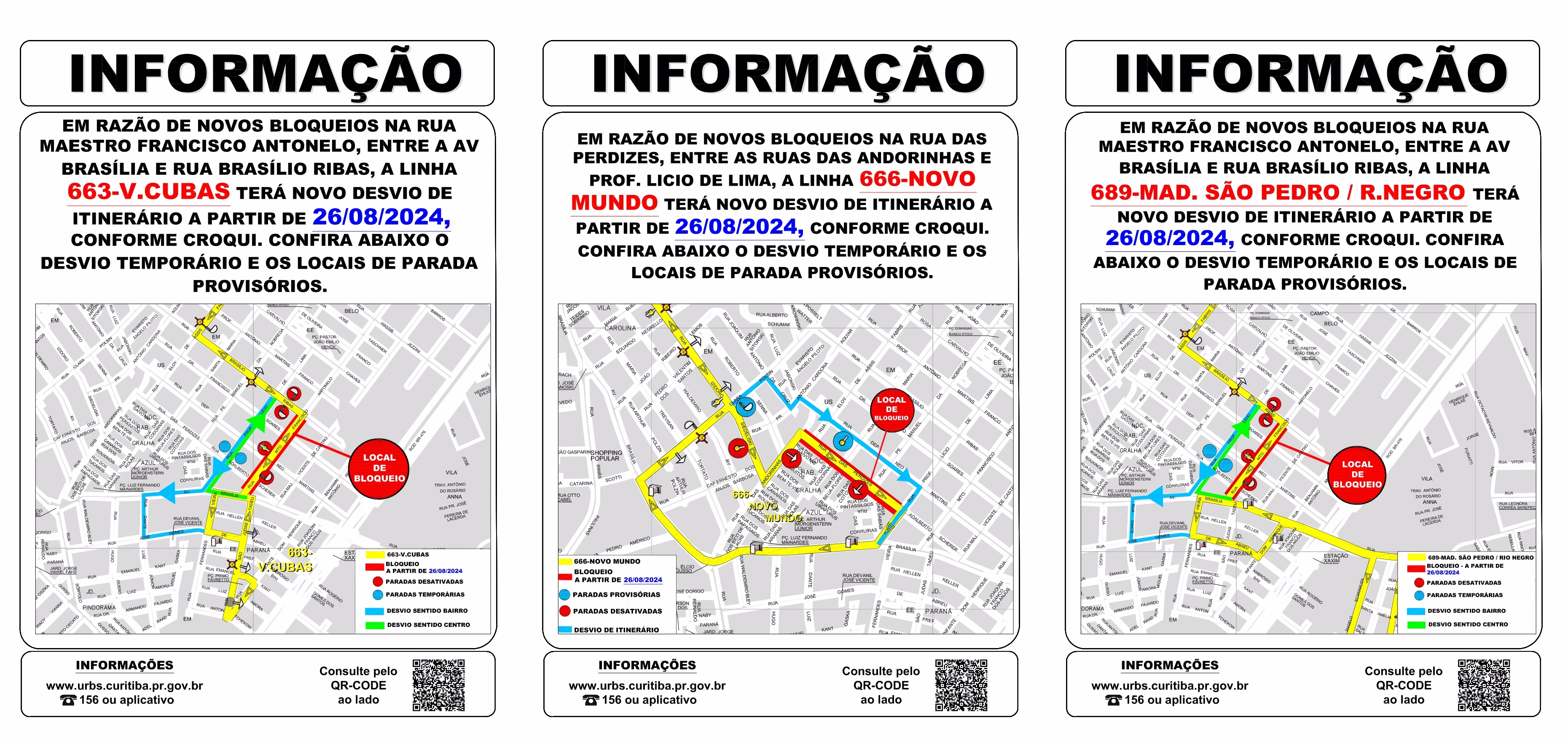 Linhas 663, 666 e 689 - Desvio de itinerário - A partir de 26/08