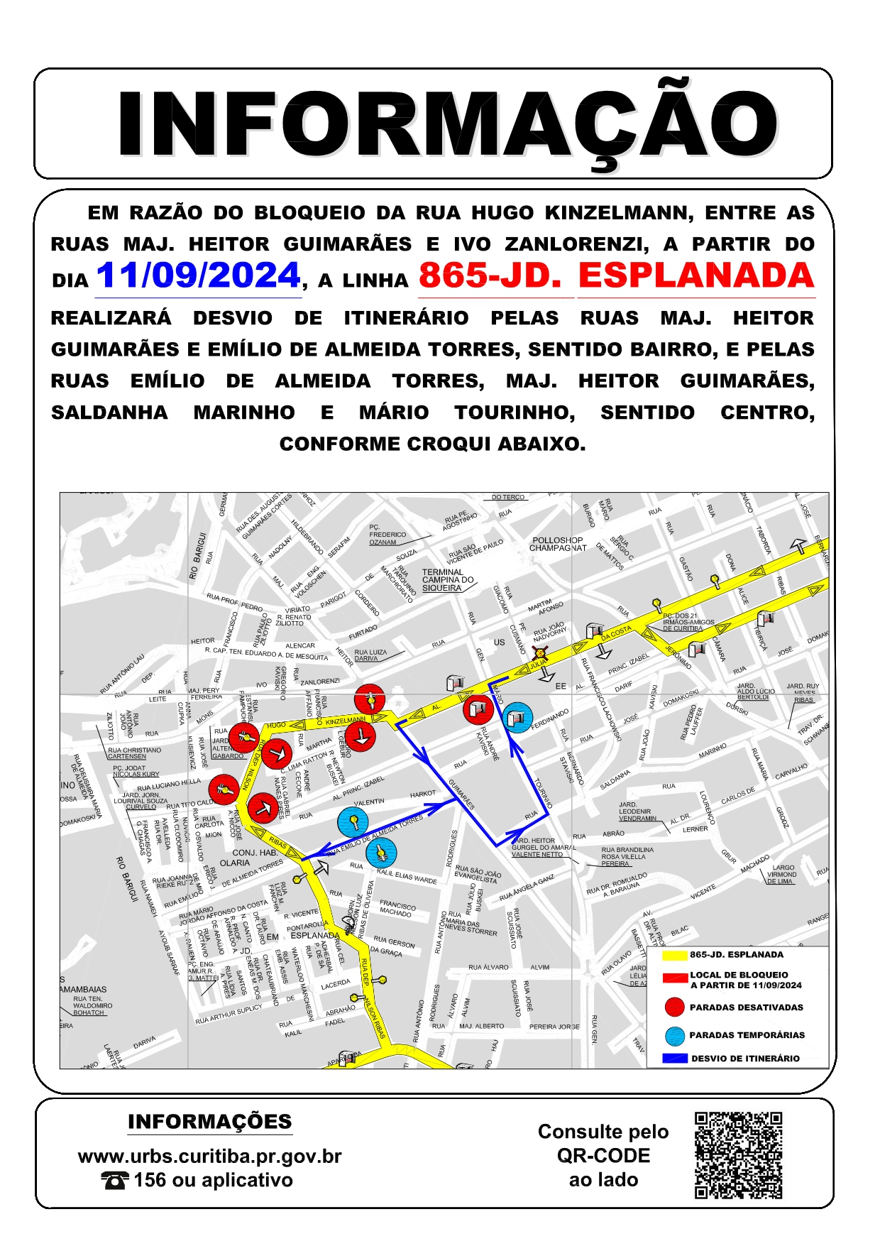 Linha 865 - JD. ESPLANADA - Desvio de itinerário - Região Campina do Siqueira - 11/09