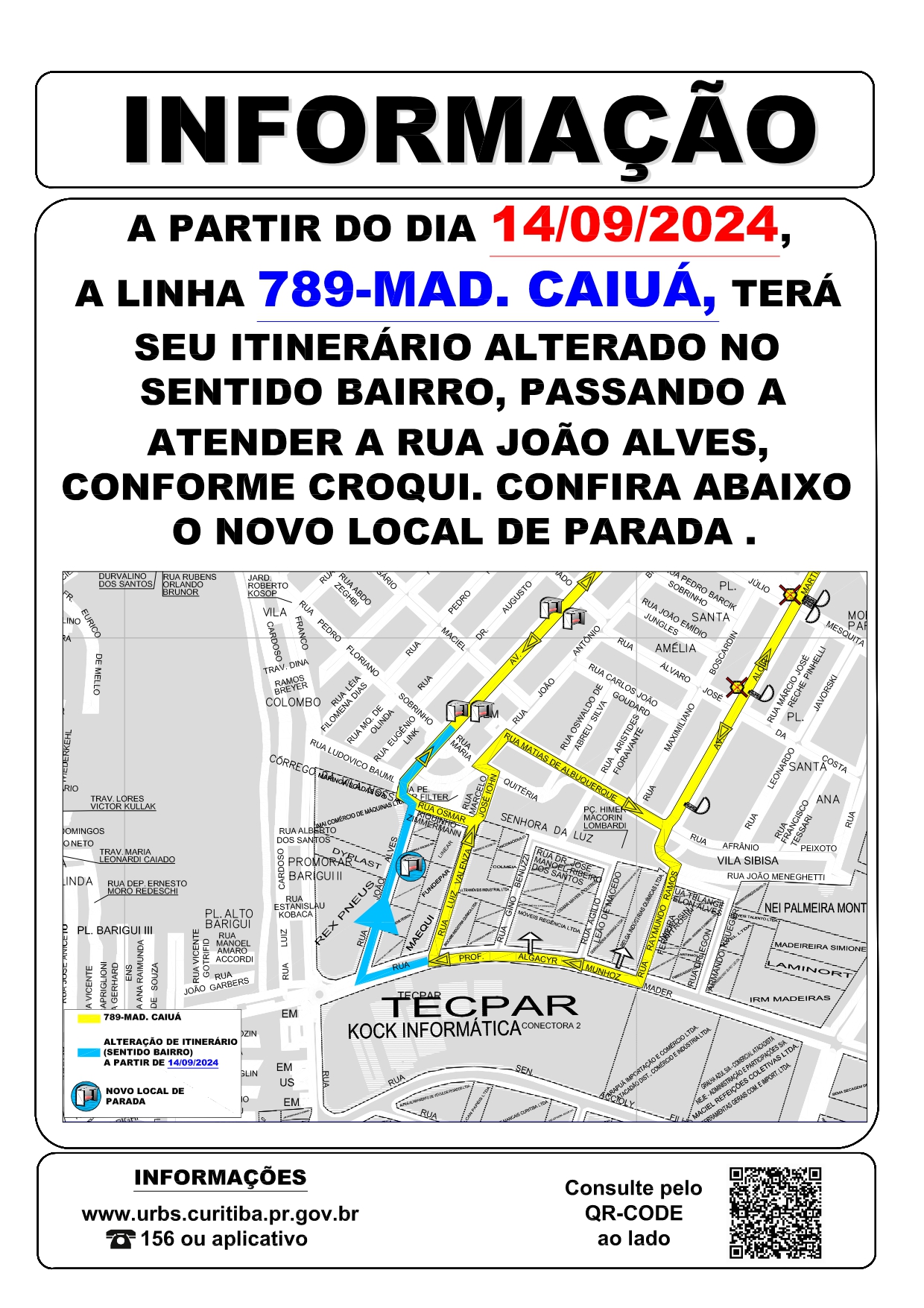 Linha 789 - MAD. CAIUÁ - Alteração de itinerário - 14/09