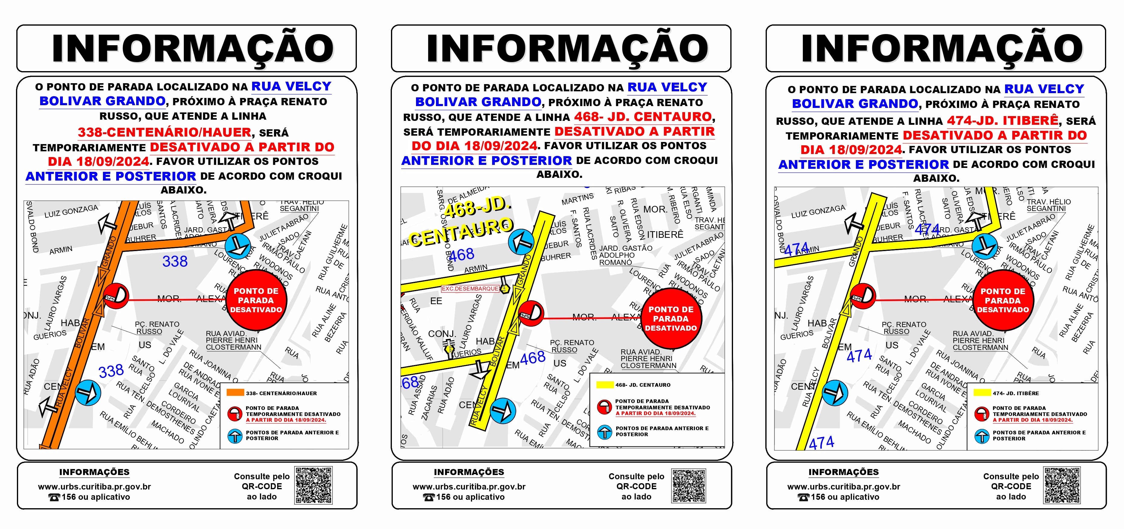 Linhas diversas - Ponto de parada desativado provisoriamente - 18/09