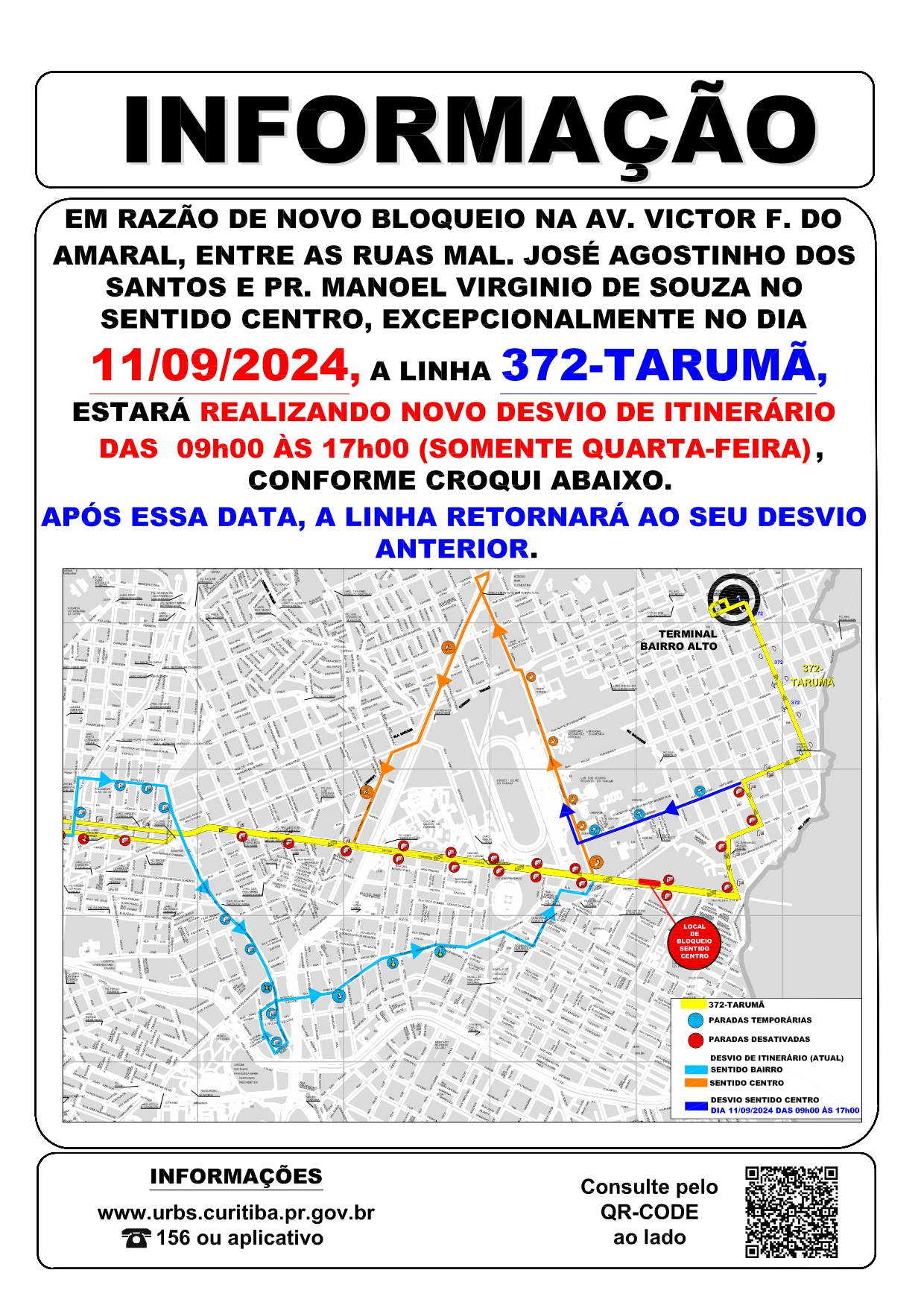 Linha 372 - TARUMÃ - Desvio de itinerário - Av. Victor Ferreira do Amaral - 11/09