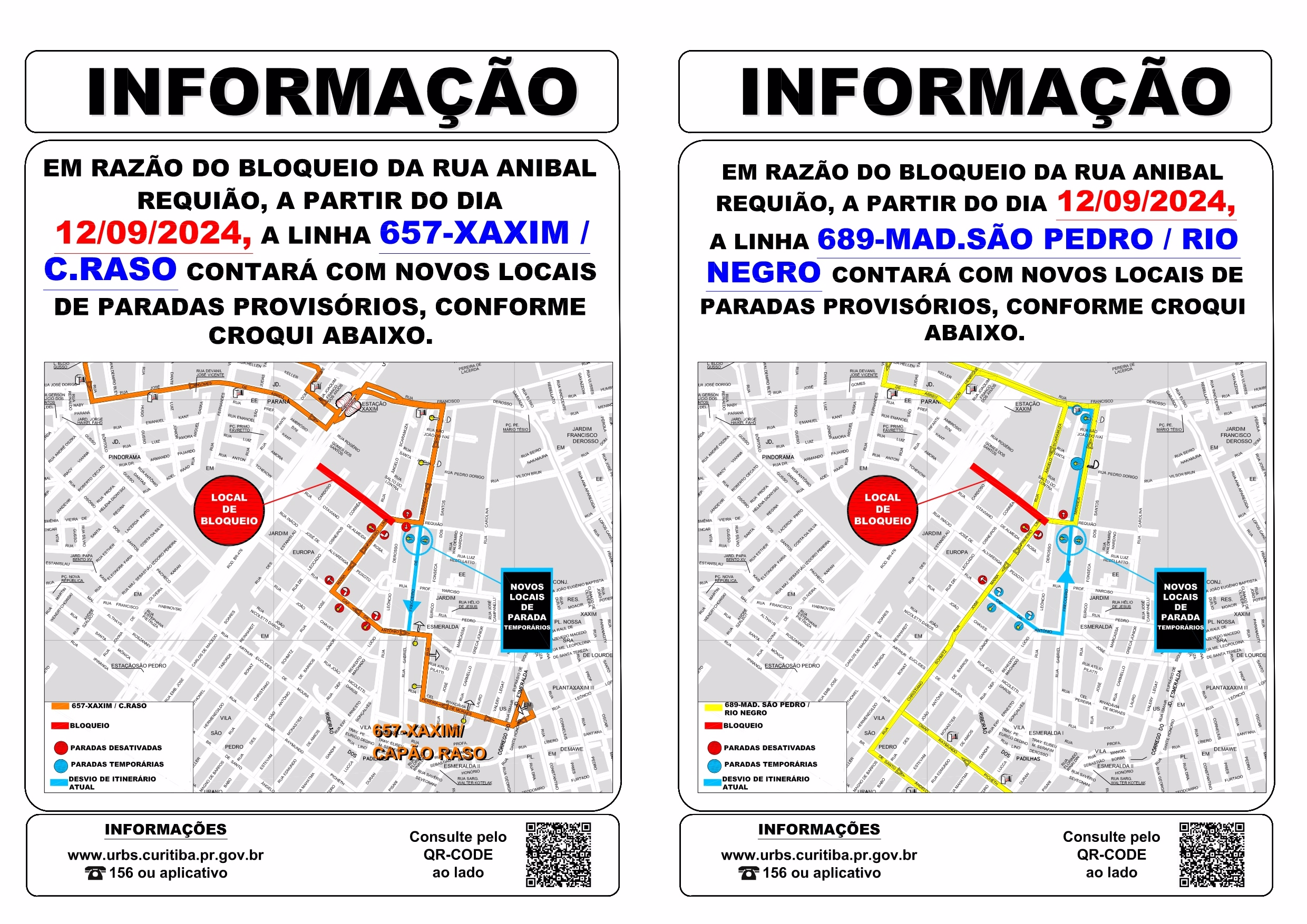 Linhas 657 - XAXIM / C. RASO e 689 - MAD. SÃO PEDRO / RIO NEGRO - Ponto provisório - 12/09