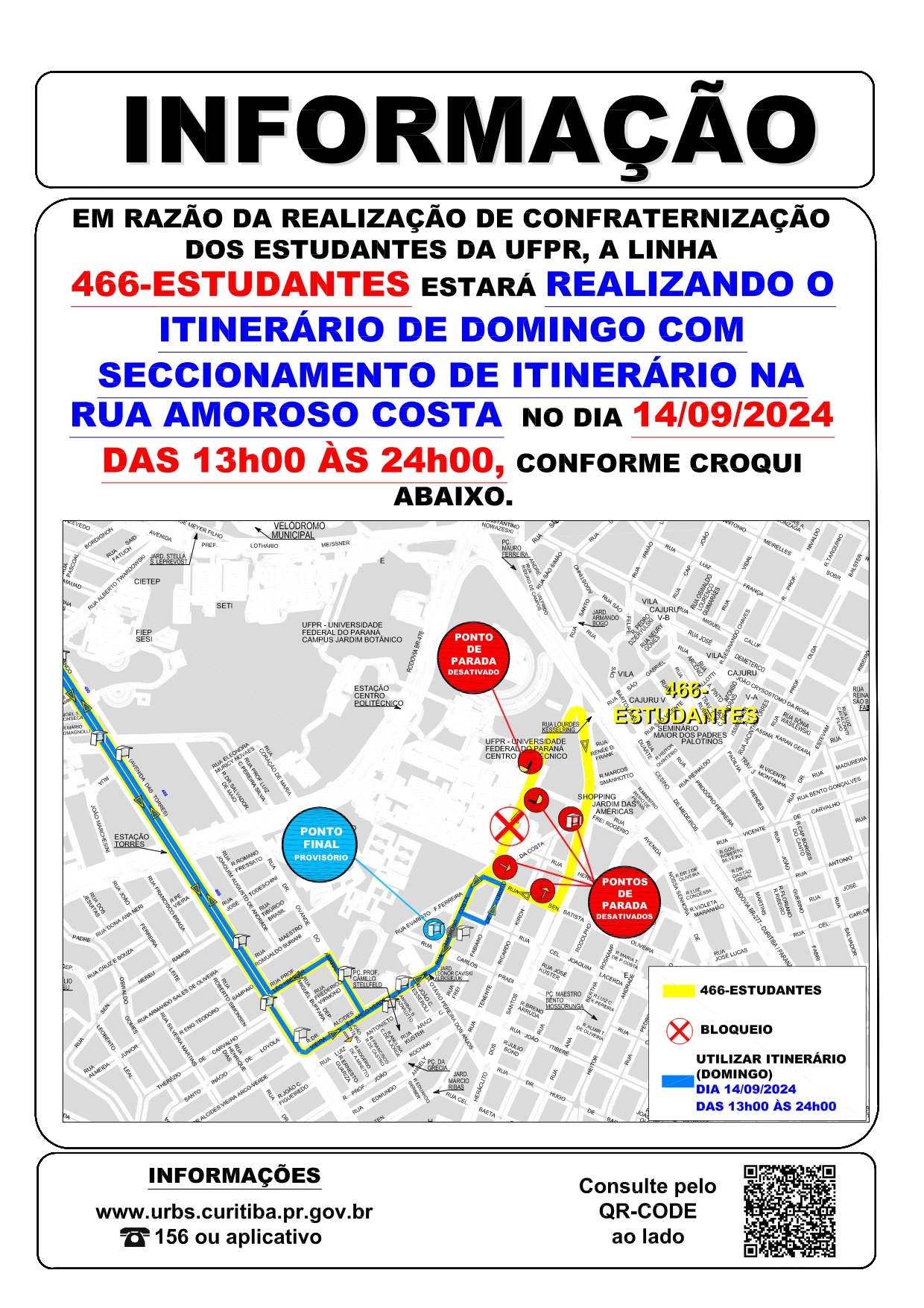 Linha 466 - ESTUDANTES - Seccionamento de itinerário - Centro Politécnico - 14/09