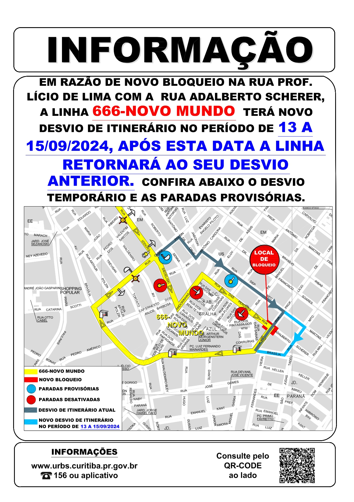 Linha 666 - NOVO MUNDO - Desvio de itinerário - 13/09 a 15/09