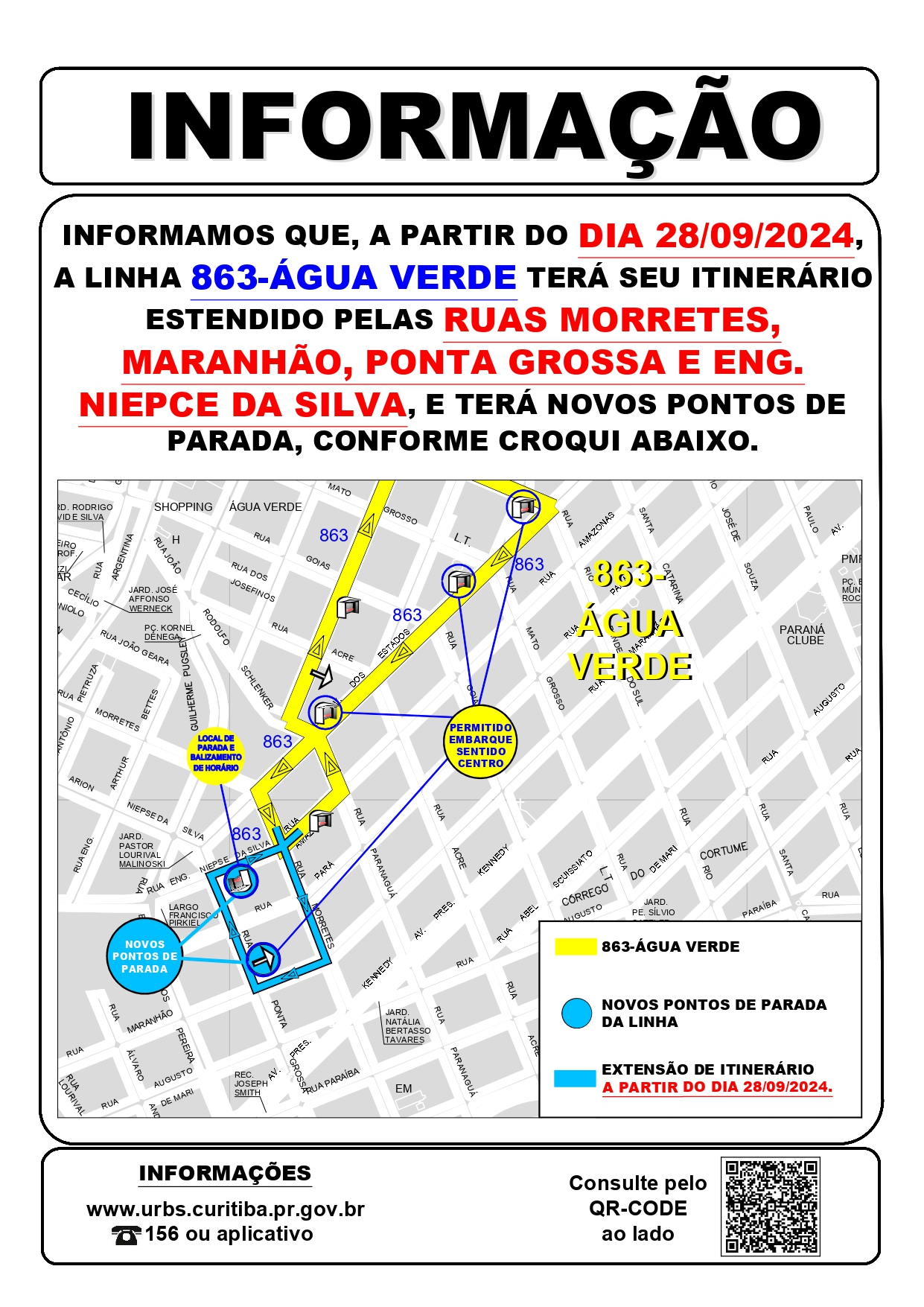 Linha 863 - ÁGUA VERDE - Extensão de itinerário - 28/09