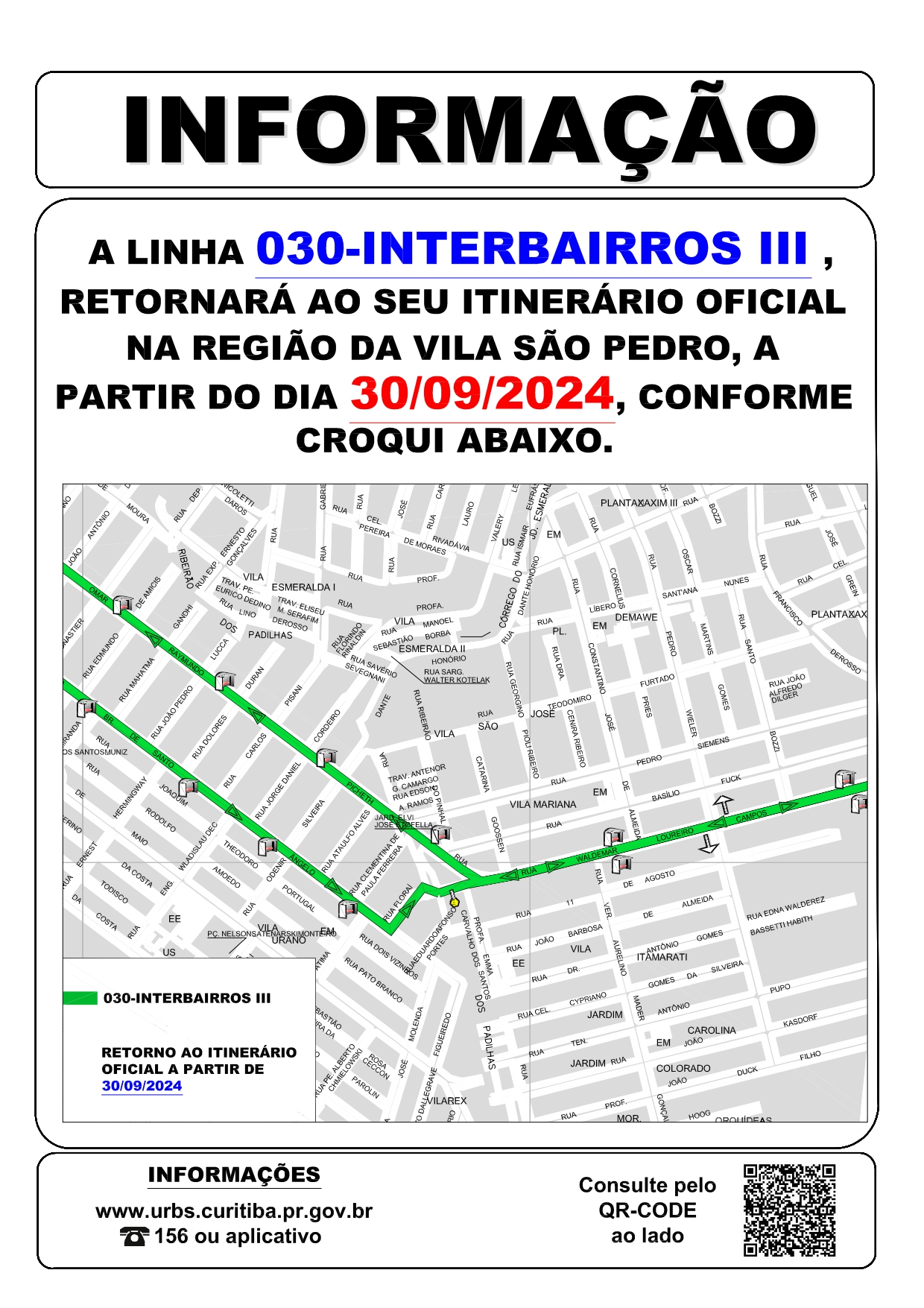 Linha 030 - INTERBAIRROS III - Retorno ao itinerário oficial - Região do Xaxim - 30/09