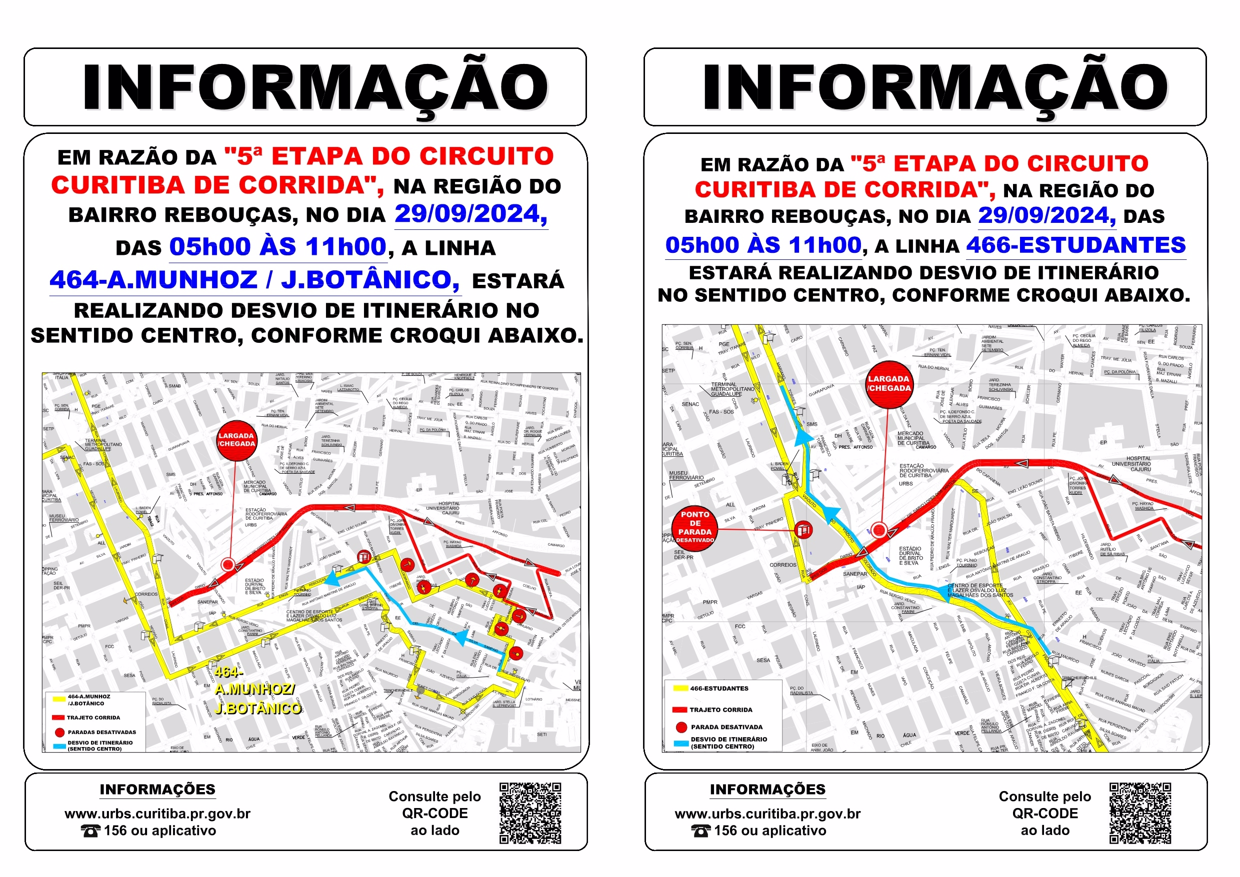 Linhas 464 - A. MUNHOZ / JD. BOTÂNICO e 466 - ESTUDANTES - Desvio de itinerário - 29/09