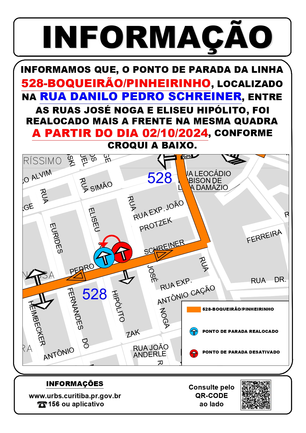 Linha 528 - BOQUEIRAO / PINHEIRINHO - Realocação de ponto - 02/10