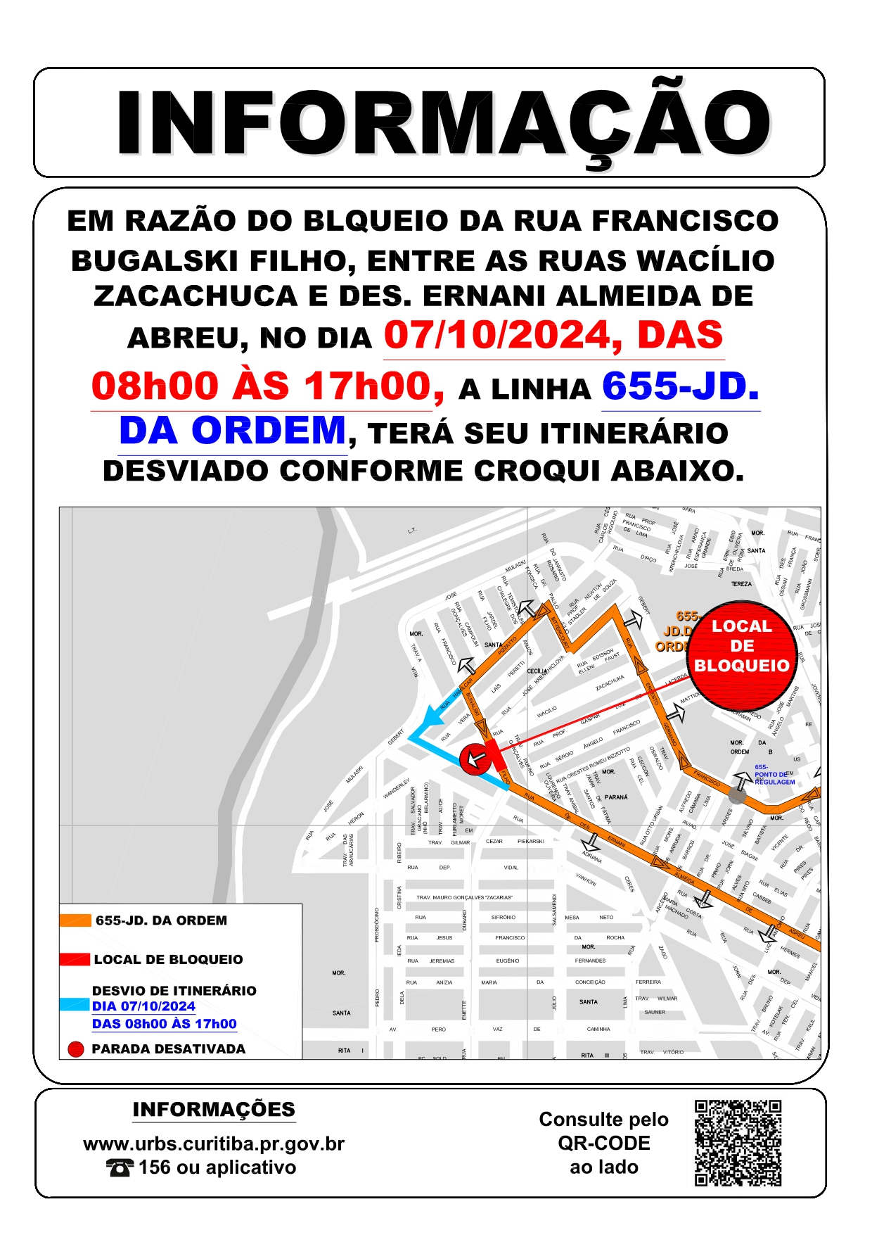 Linha 655 - JD. DA ORDEM - Desvio de itinerário - 07/10