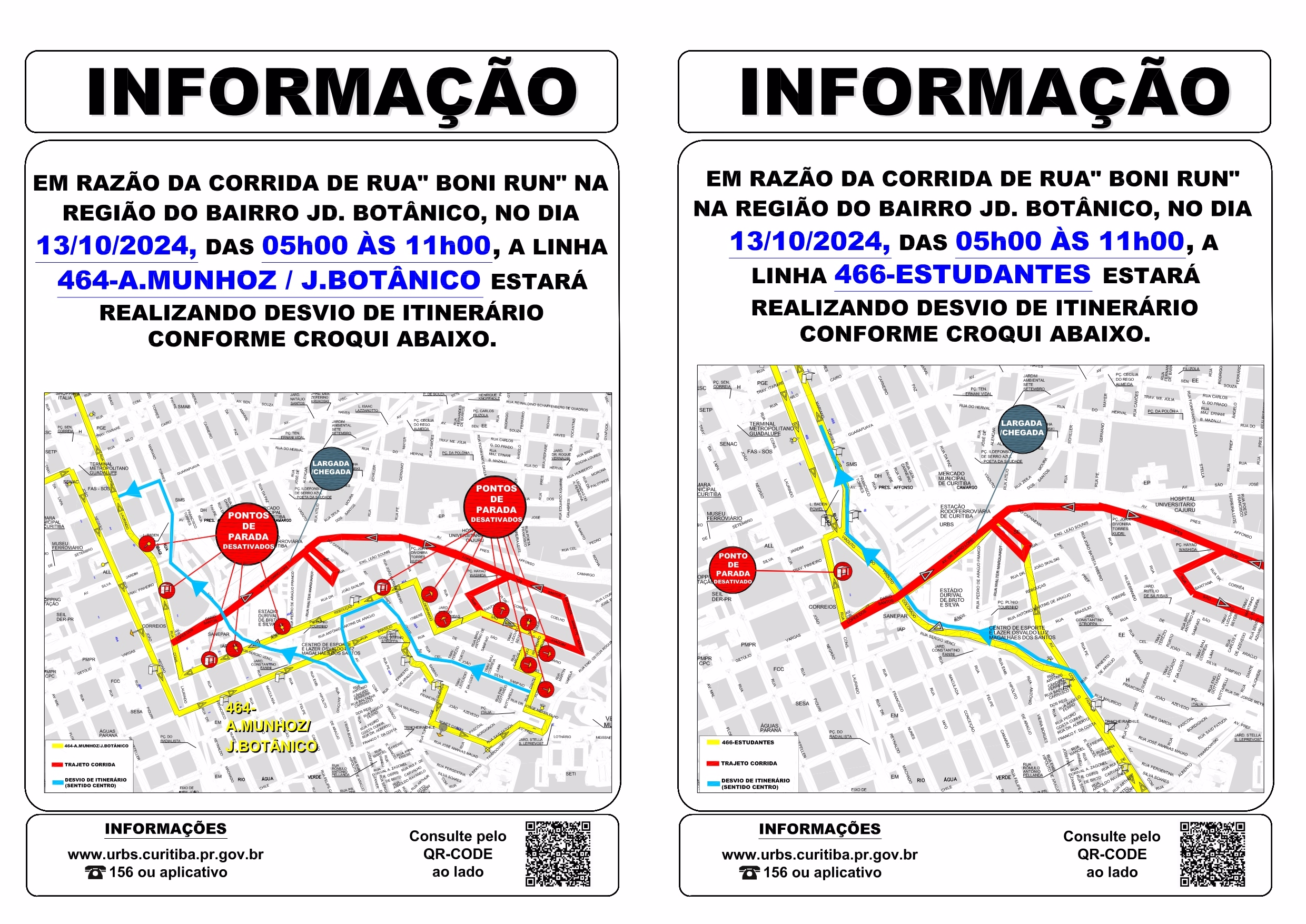Linhas 464 - A. MUNHOZ / JD. BOTÂNICO e 466 - ESTUDANTES - Desvio de itinerário - Boni Run