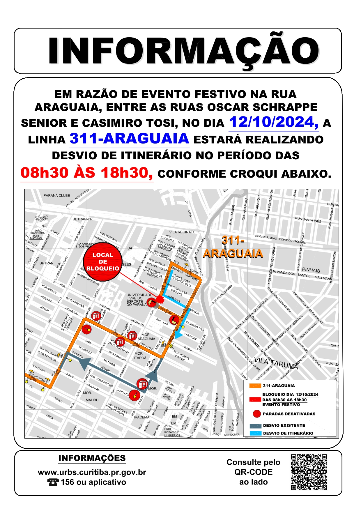 Linha 311 - ARAGUAIA - Desvio de itinerário - Rua Araguaia - 12/10