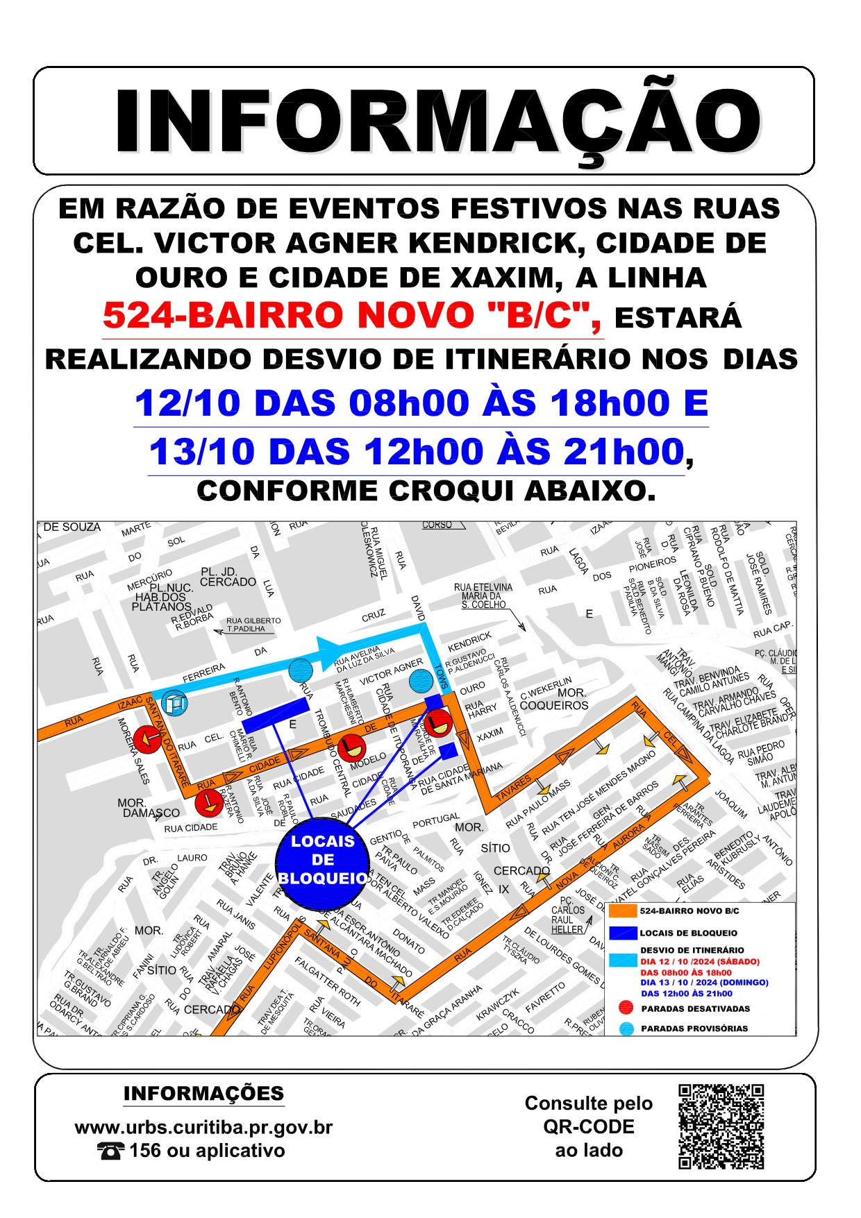 Linha 524 - BAIRRO NOVO B/C - Desvio de itinerário - 12/10