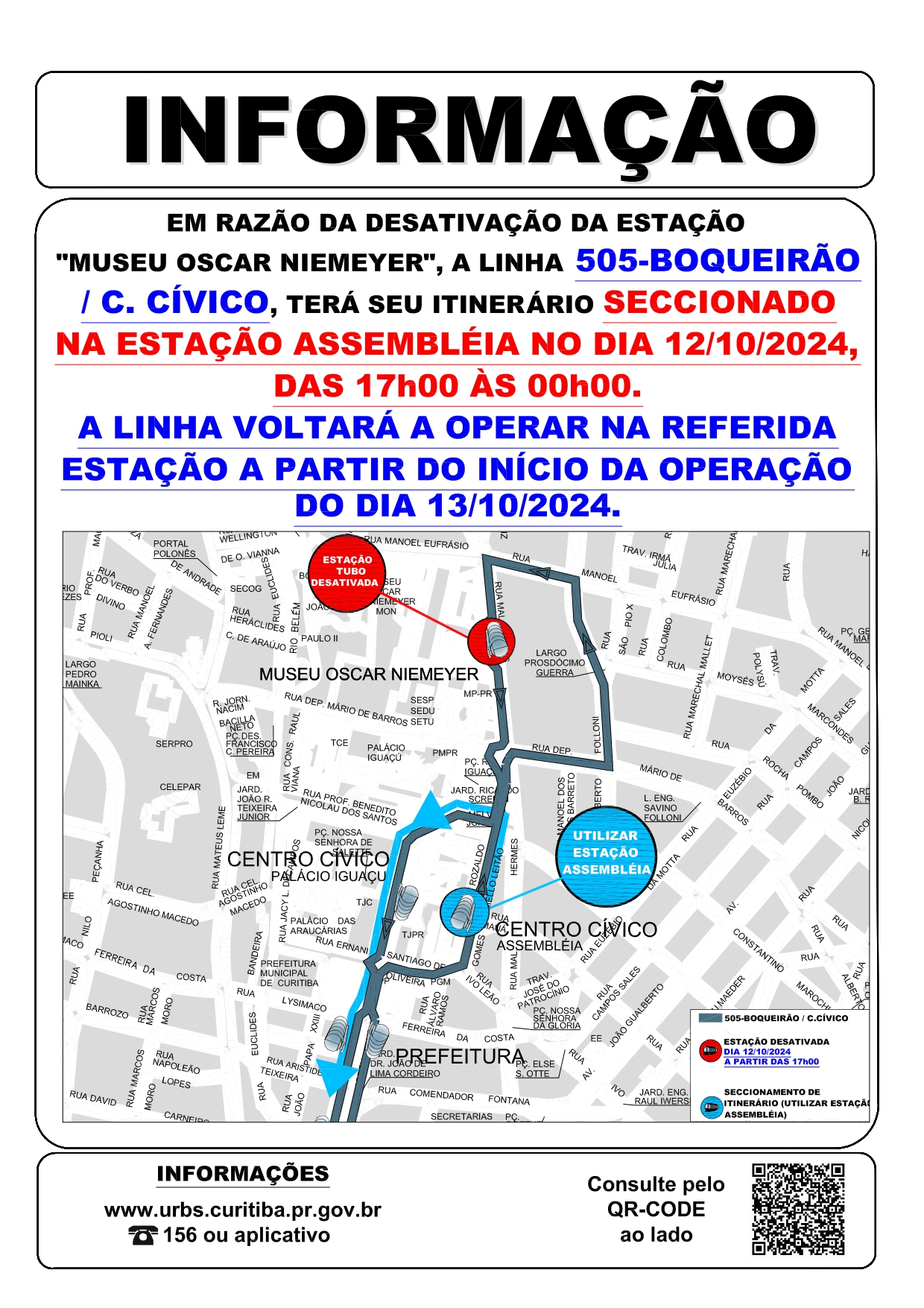 Linha 505 - BOQUEIRÃO / C. CÍVICO - Seccionamento de itinerário - Estação Oscar Niemeyer desativada