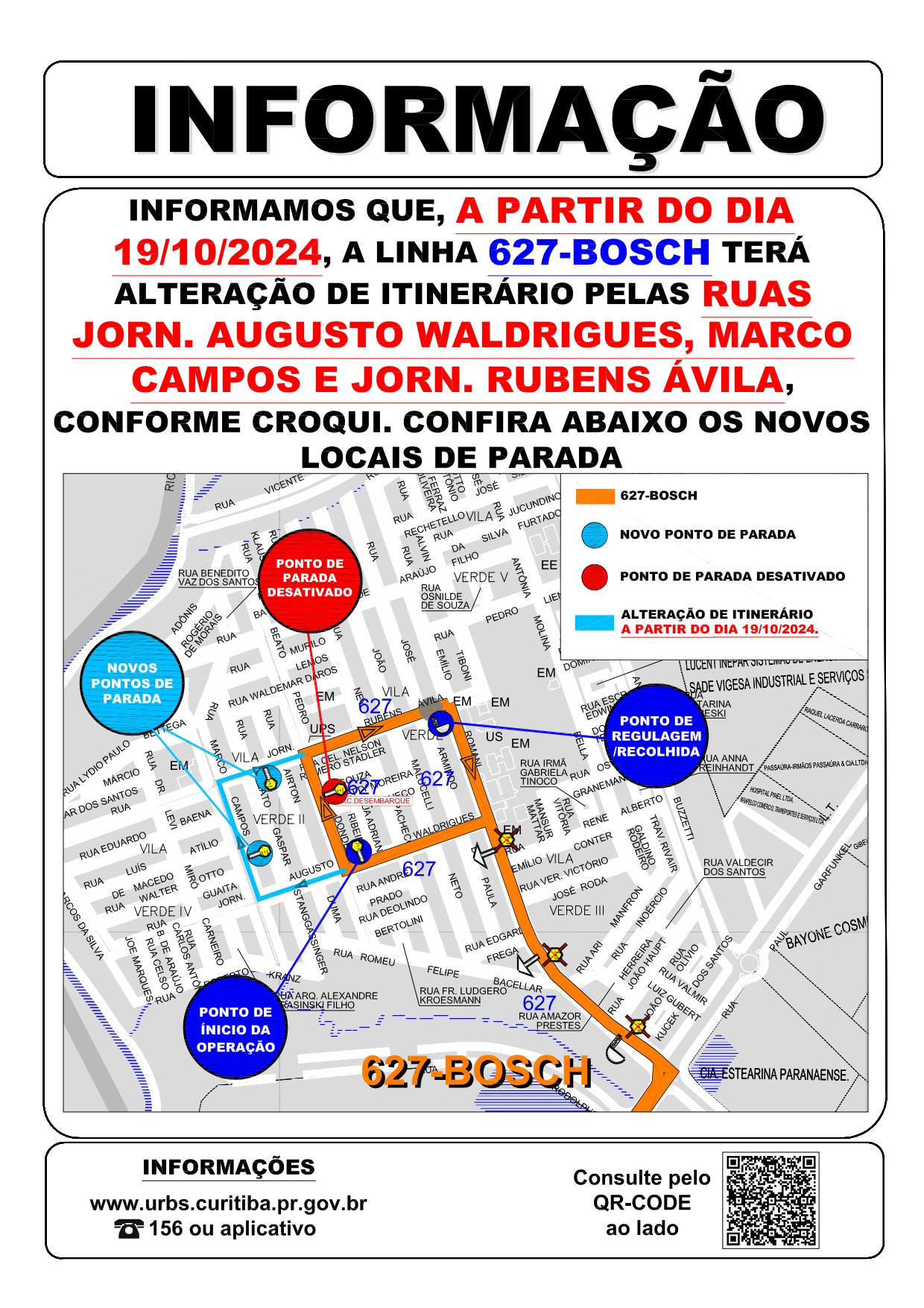 Linha 627 - BOSCH - Alteração de itinerário - a partir de 19/10