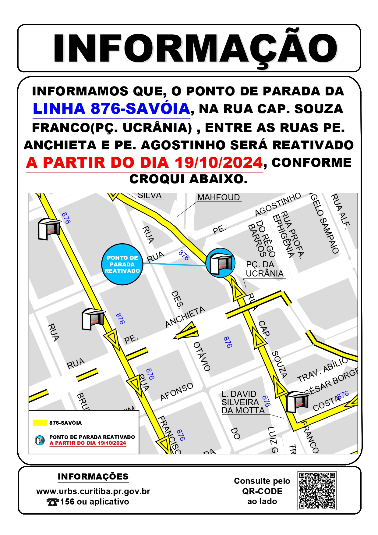 Linha 876 - SAVOIA - Reativação de ponto de parada - a partir de 19/10