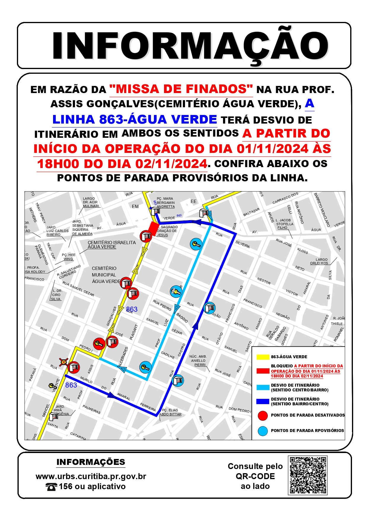 Linha 863-ÁGUA VERDE - Desvio de itinerário - Missa de Finados