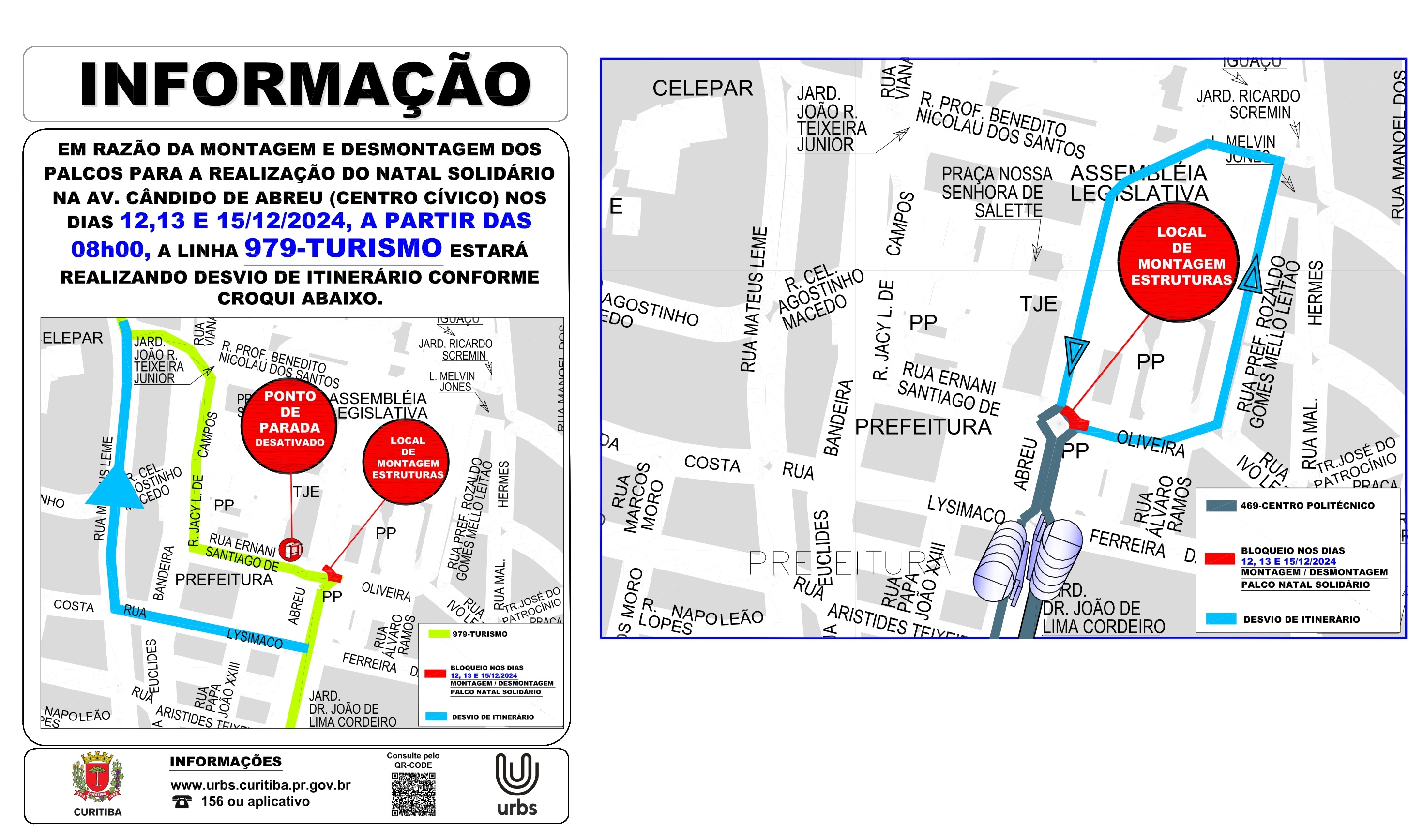 Linhas 469 - CENTRO POLITÉCNICO e 979 - TURISMO - Desvio Montagem e Desmontagem Natal Solidário