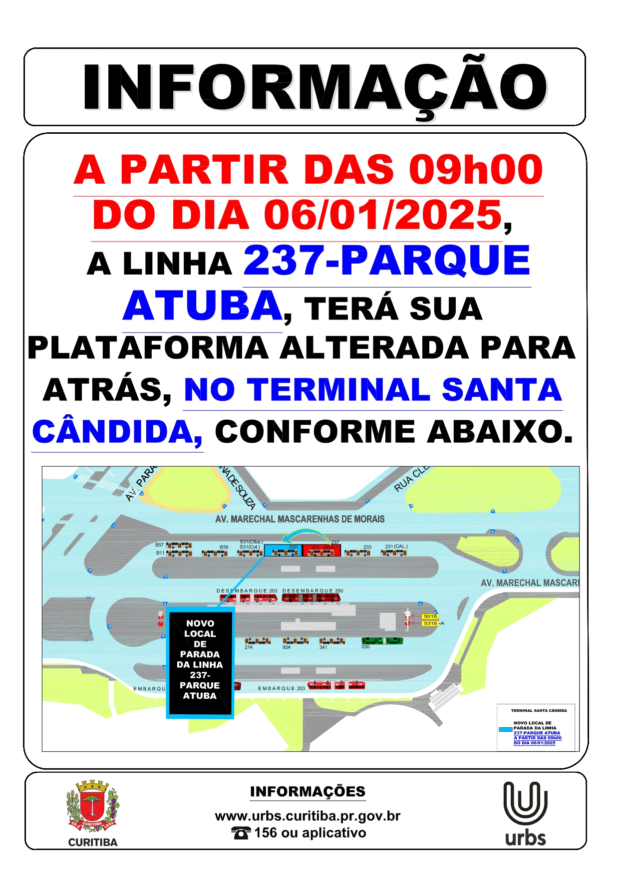 Linha 237 - PARQUE ATUBA - Nova plataforma parada no Terminal Santa Cândida