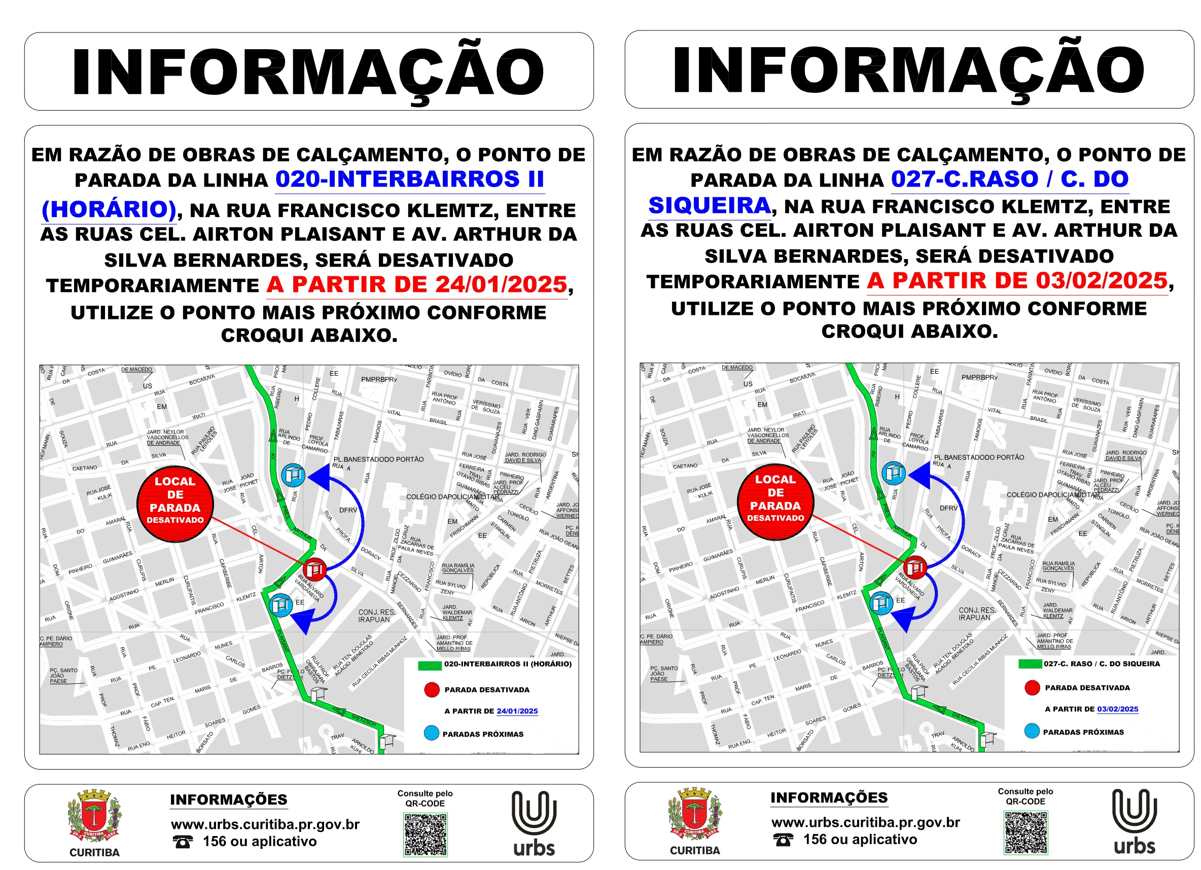 Linhas Diversas - Desativação de Ponto de Parada - Obras R. Francisco Klemtz - A partir de 24/01