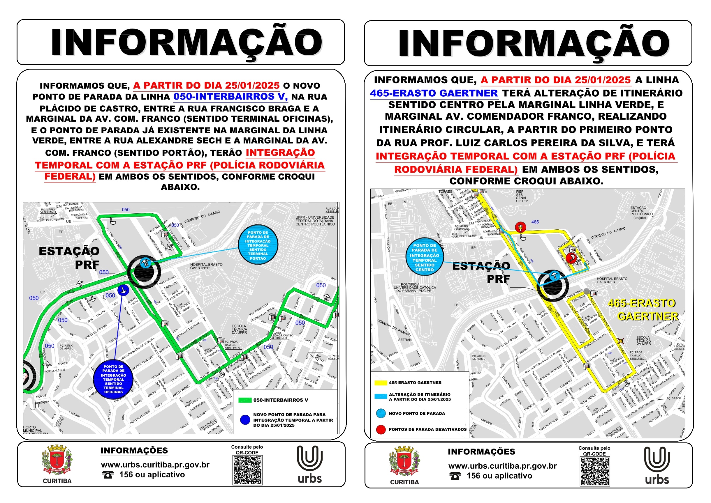 Linhas 050 - INTERBAIRROS V e 465 - ERASTO GAERTNER - Integração Temporal - Estação PRF