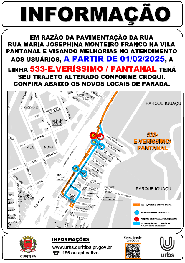 Linha 533 - E. VERÍSSIMO / PANTANAL - Alteração de Itinerário - 01/02