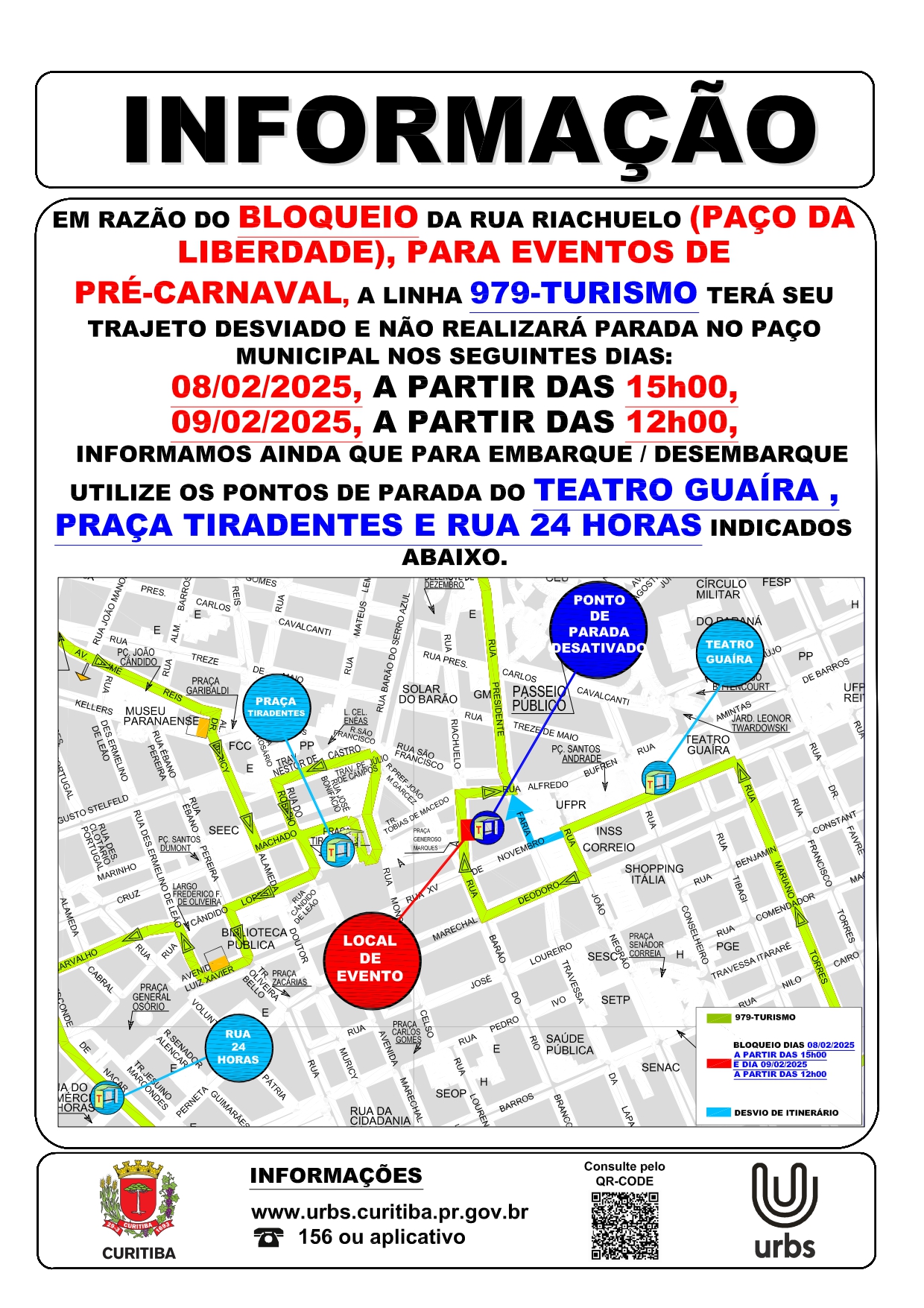 Linha 979 - TURISMO - Desvio de Itinerário - Evento Pré - Carnavalesco - 08 e 09/02