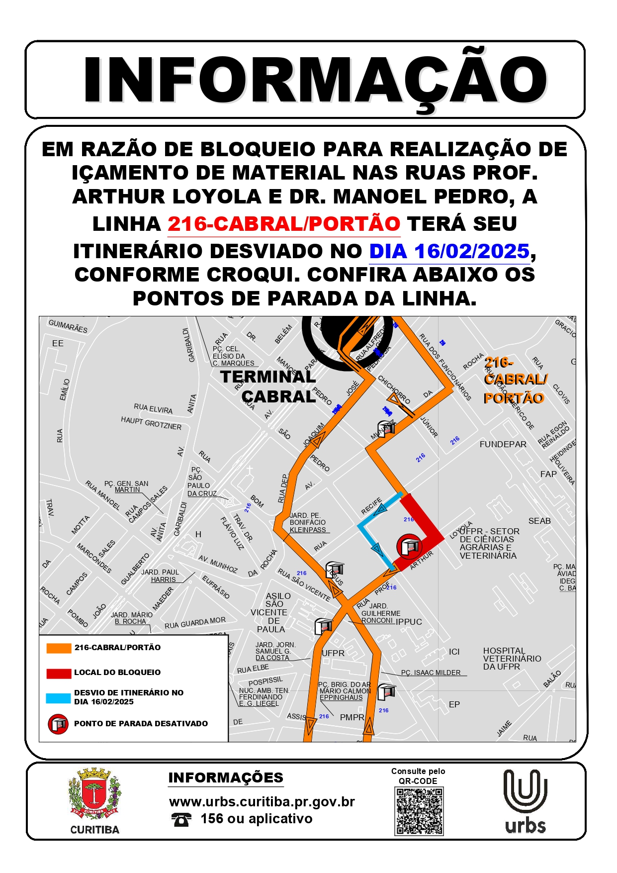 Linha 216 - CABRAL / PORTÃO - Desvio de Itinerário - 16/02