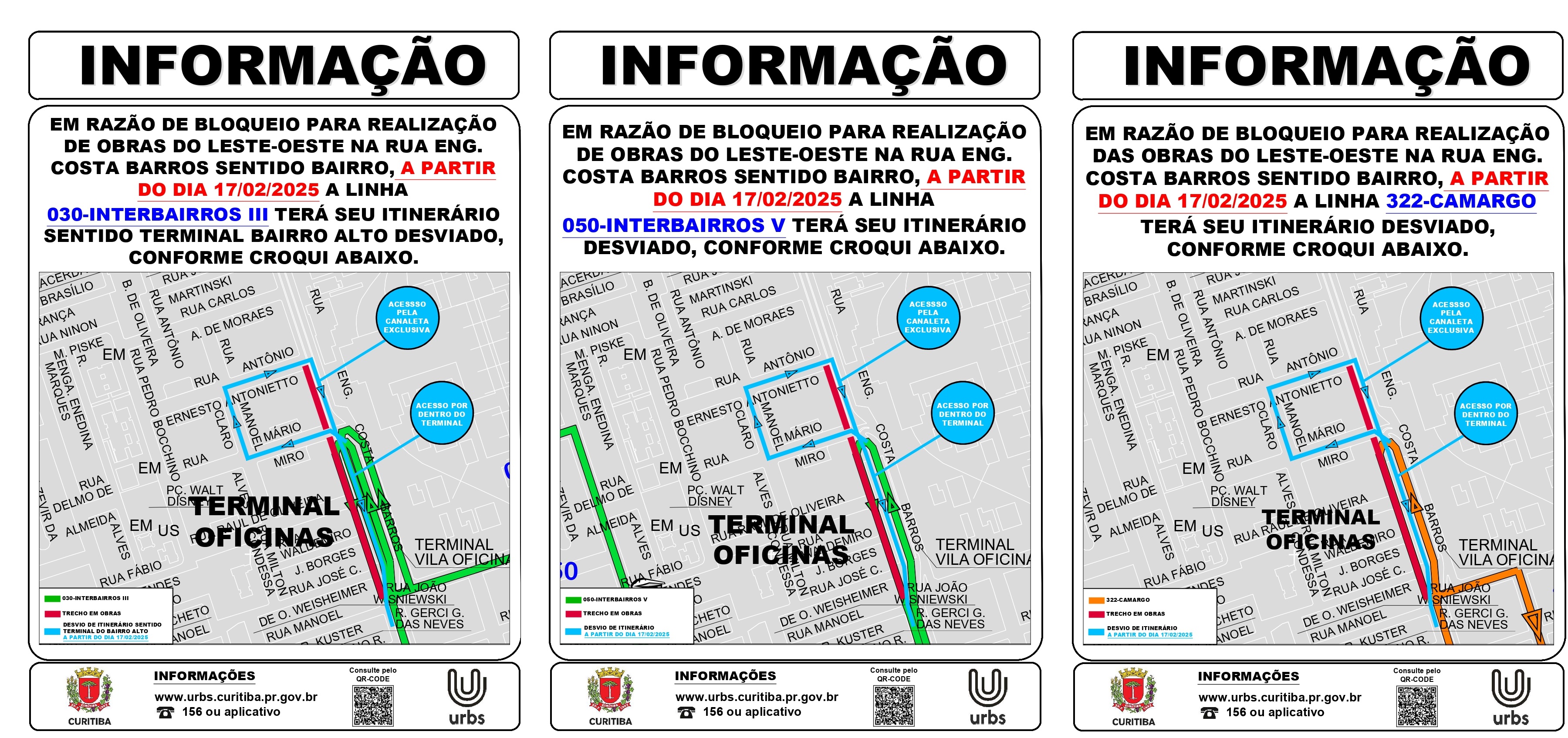 Linhas Diversas - Desvio de Itinerário - Obras Ligeirão Leste / Oeste - A partir de 17/02