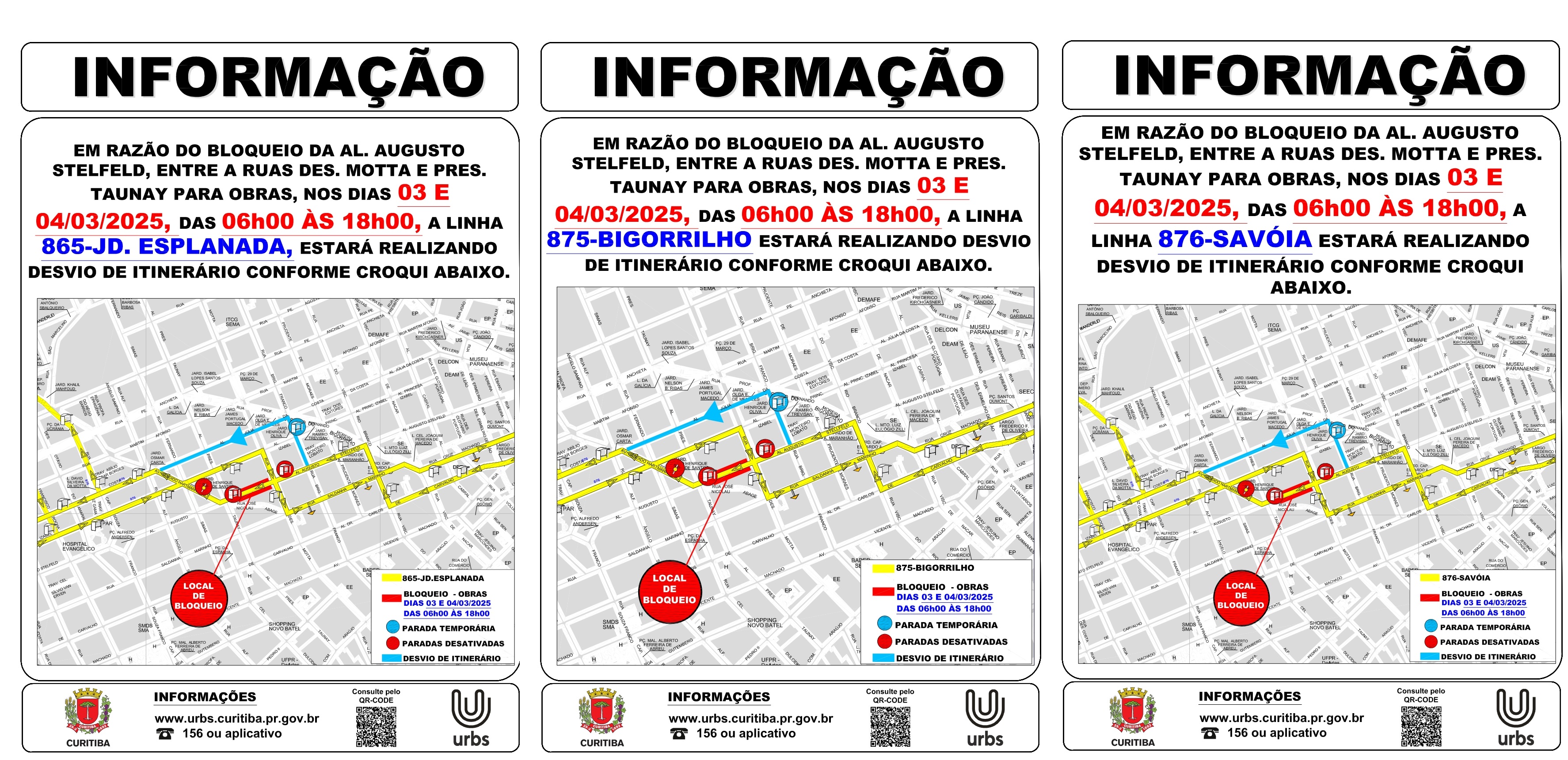 Linhas Diversas - Desvio de Itinerário - Al. Augusto Stellfeld - 03 e 04/03/2025