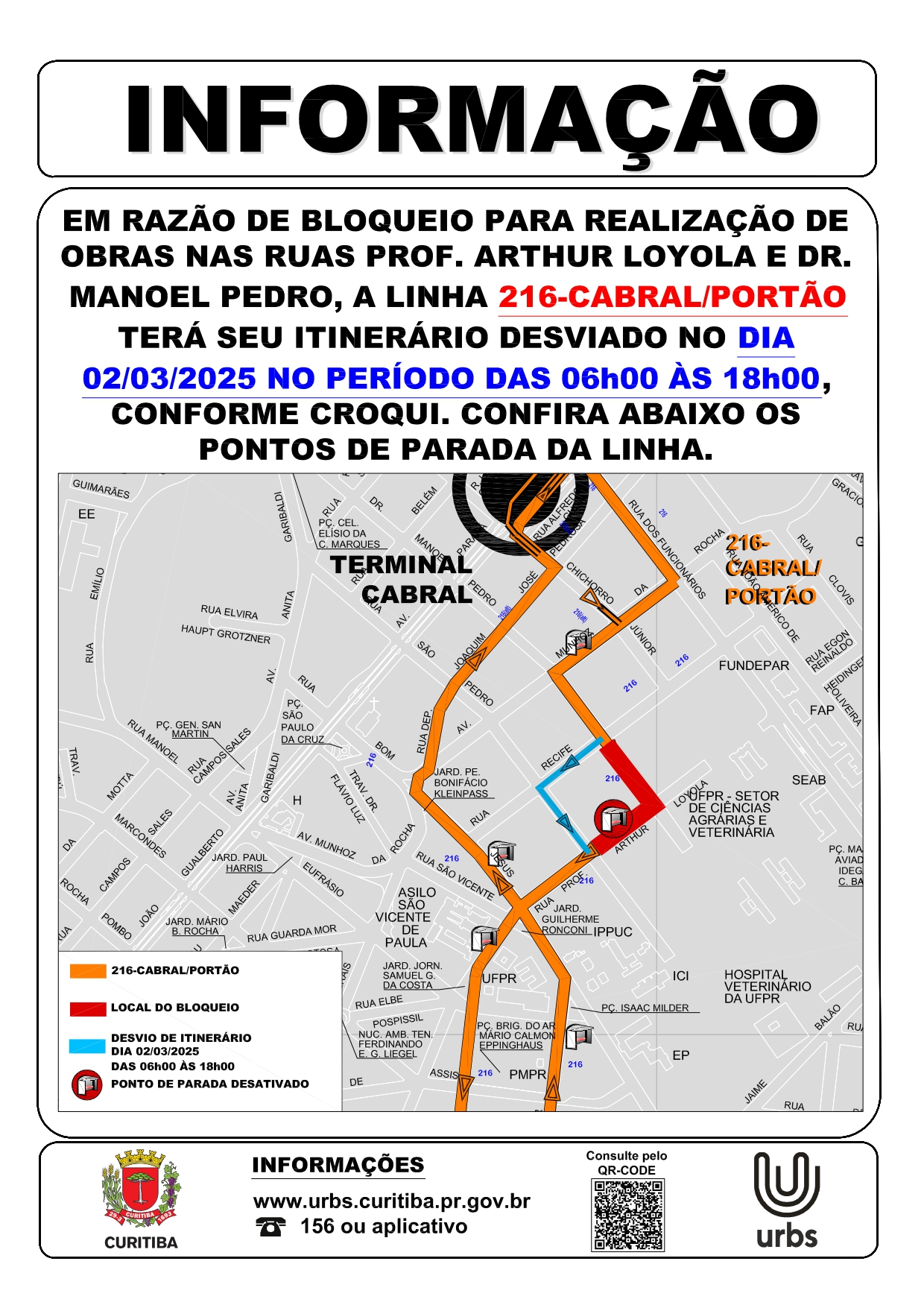 Linha 216 - CABRAL / PORTÃO - Desvio de Itinerário - 02/03