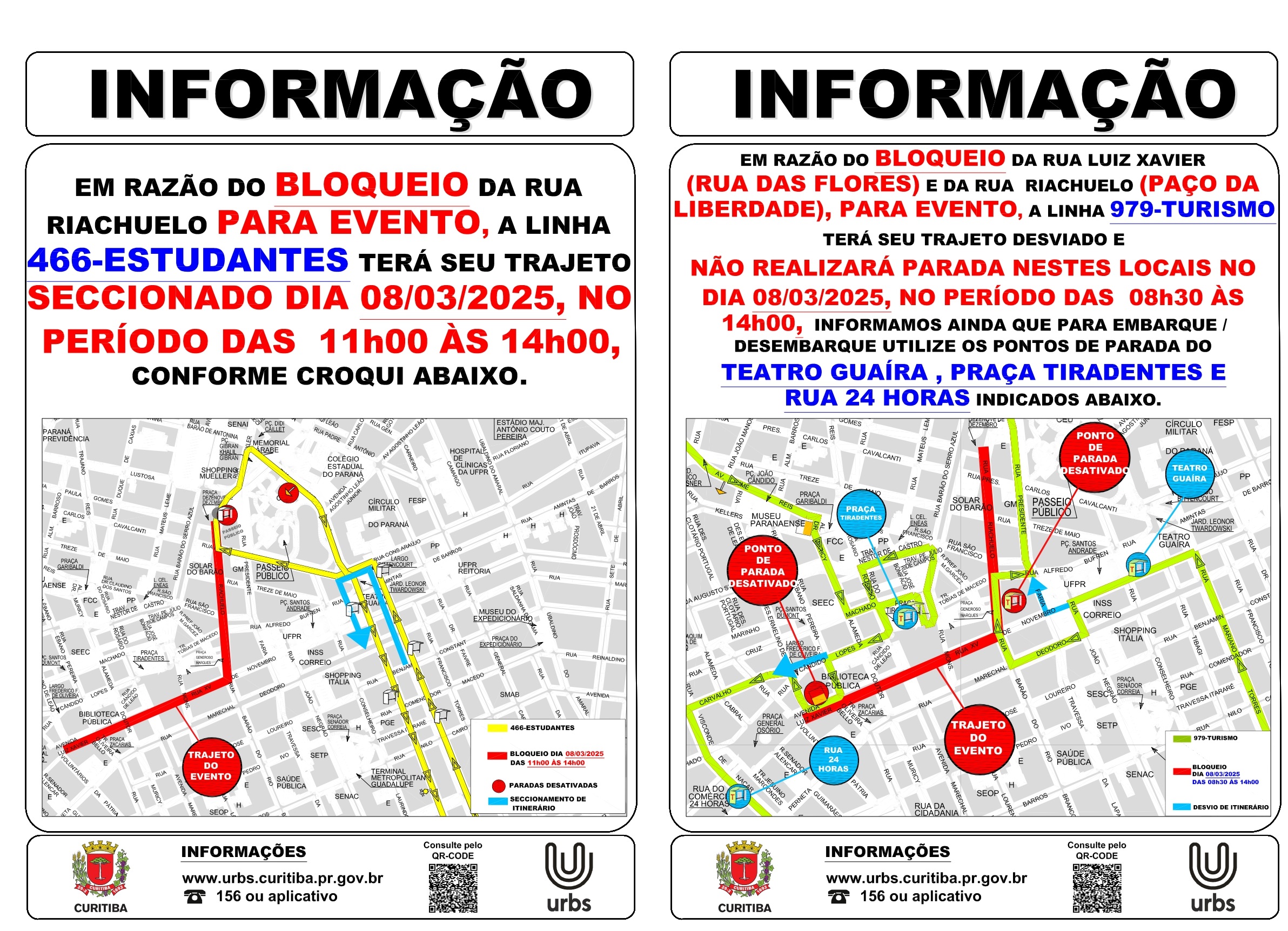 Linhas 466 - ESTUDANTES e 979 - TURISMO - Desvio de itinerário - Manifestação 8M - 08/03