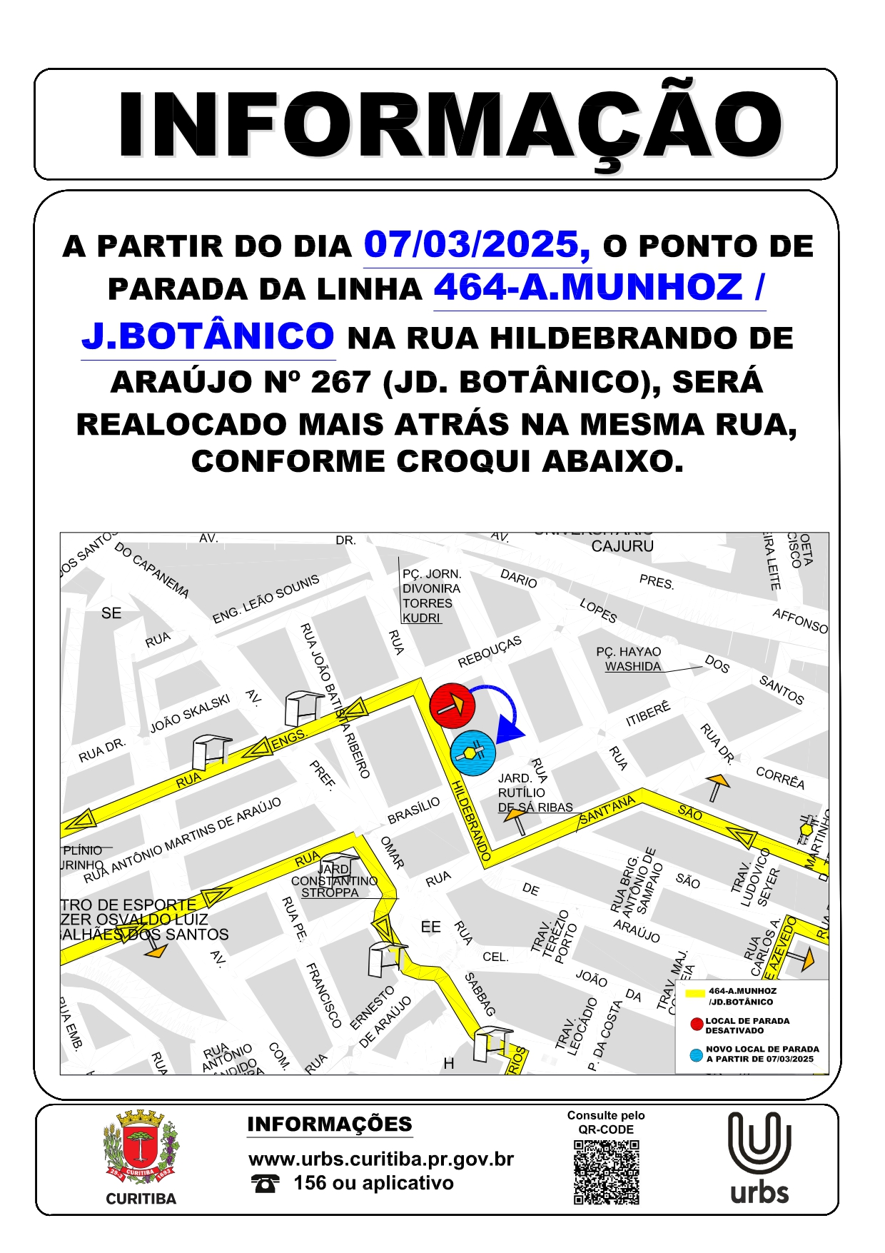 Linha 464 - A. MUNHOZ / JD. BOTÂNICO - Realocação de ponto de parada - A partir de 07/03