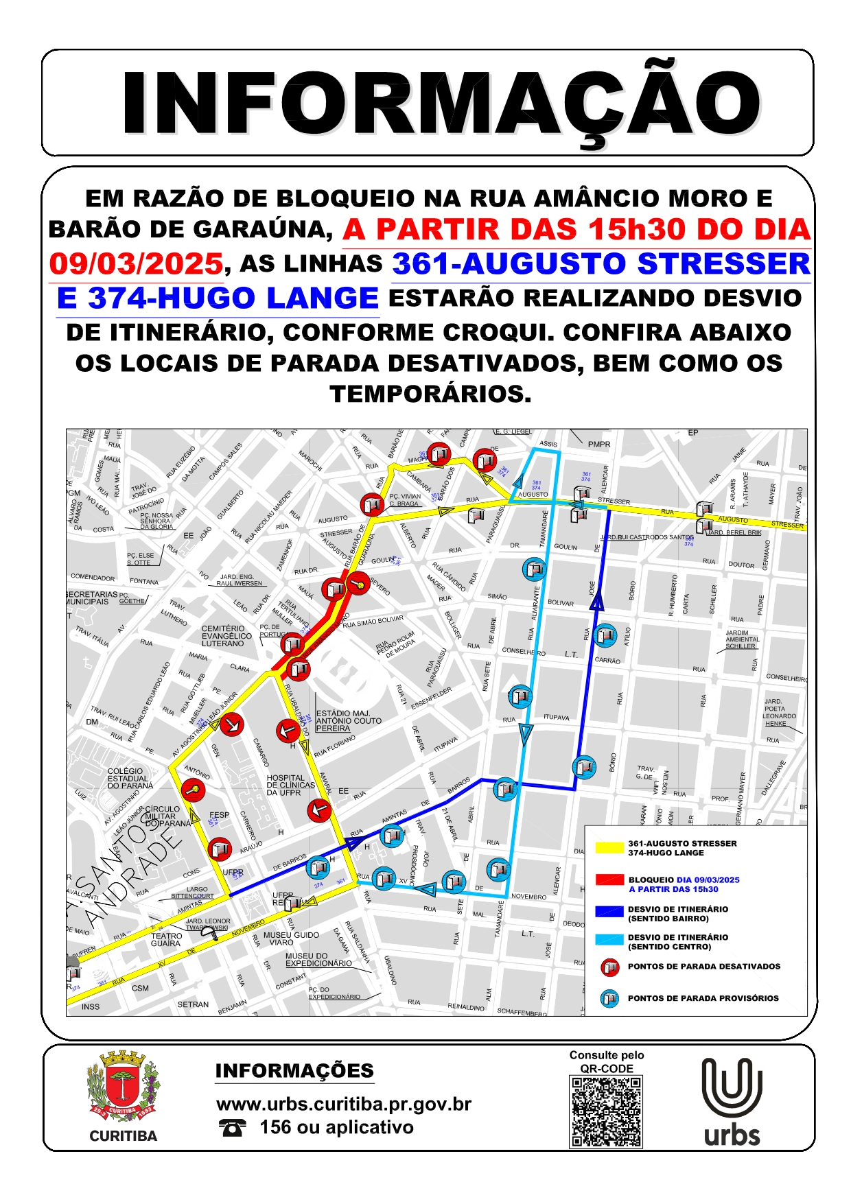 Linhas Diversas - Desvio de Itinerário - Evento Estádio Major Antônio Couto Pereira - 09/03
